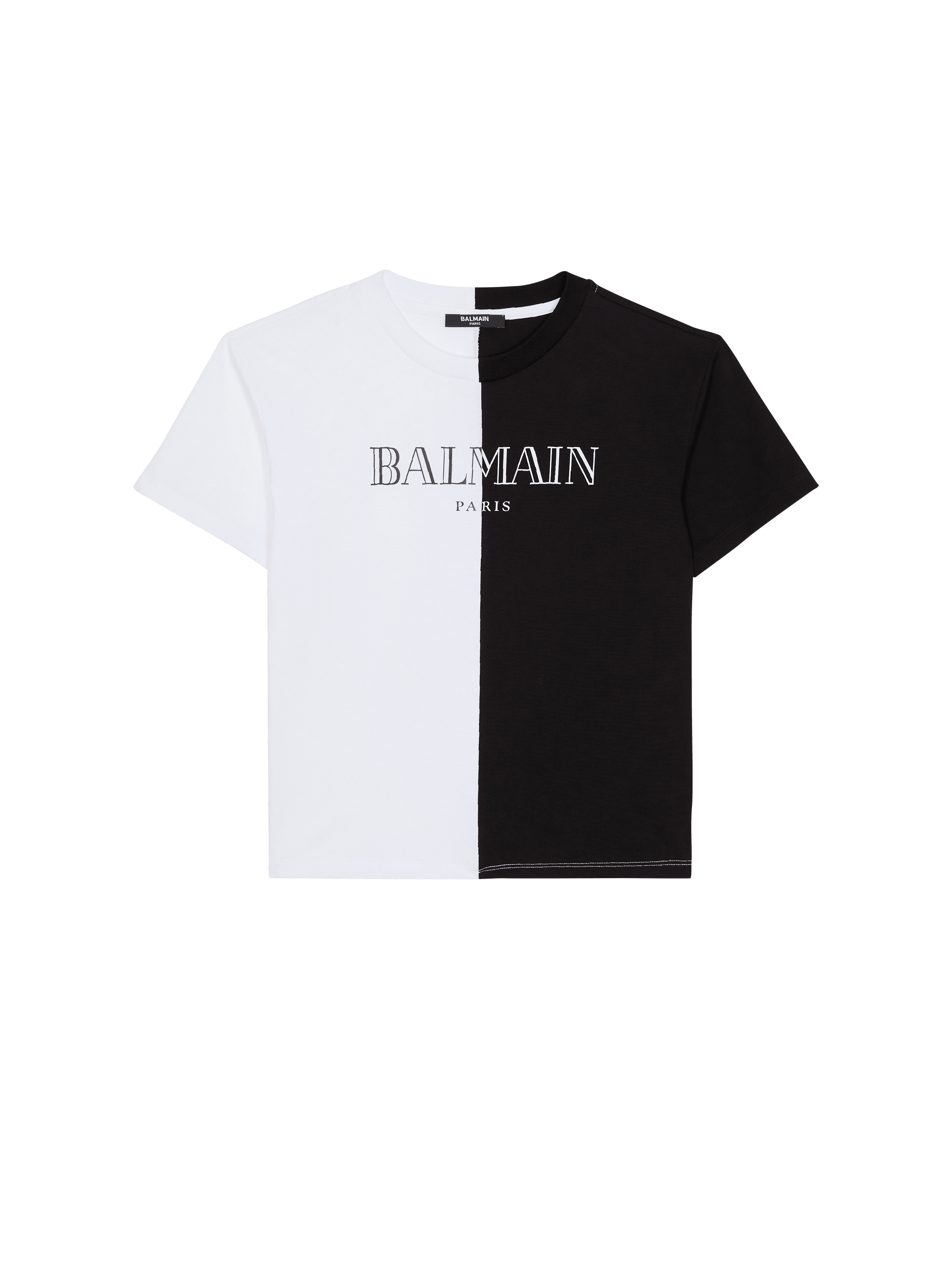 Two-tone T-shirt with vintage Balmain print