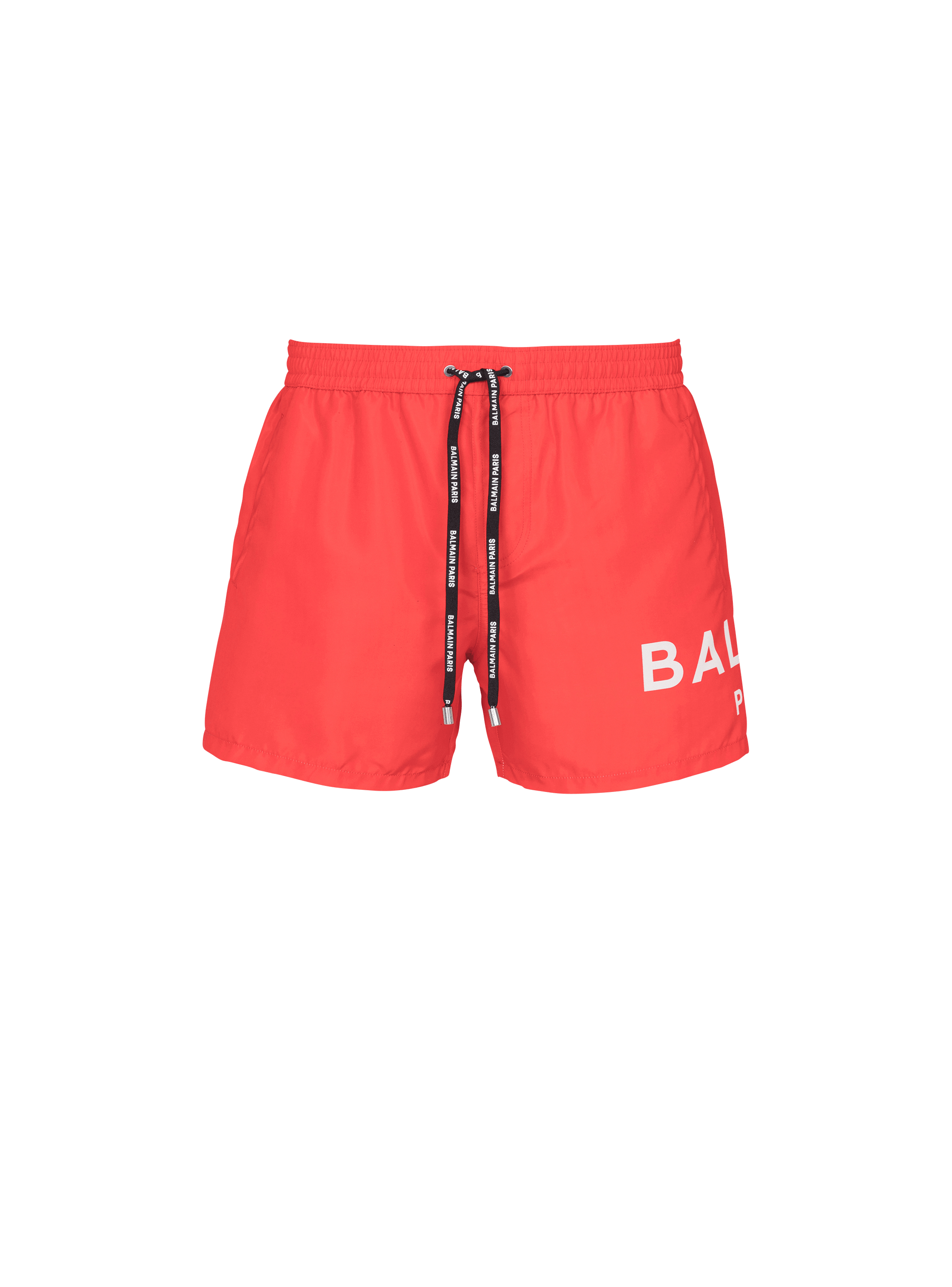 Shorts da bagno con logo Balmain, rosso, hi-res