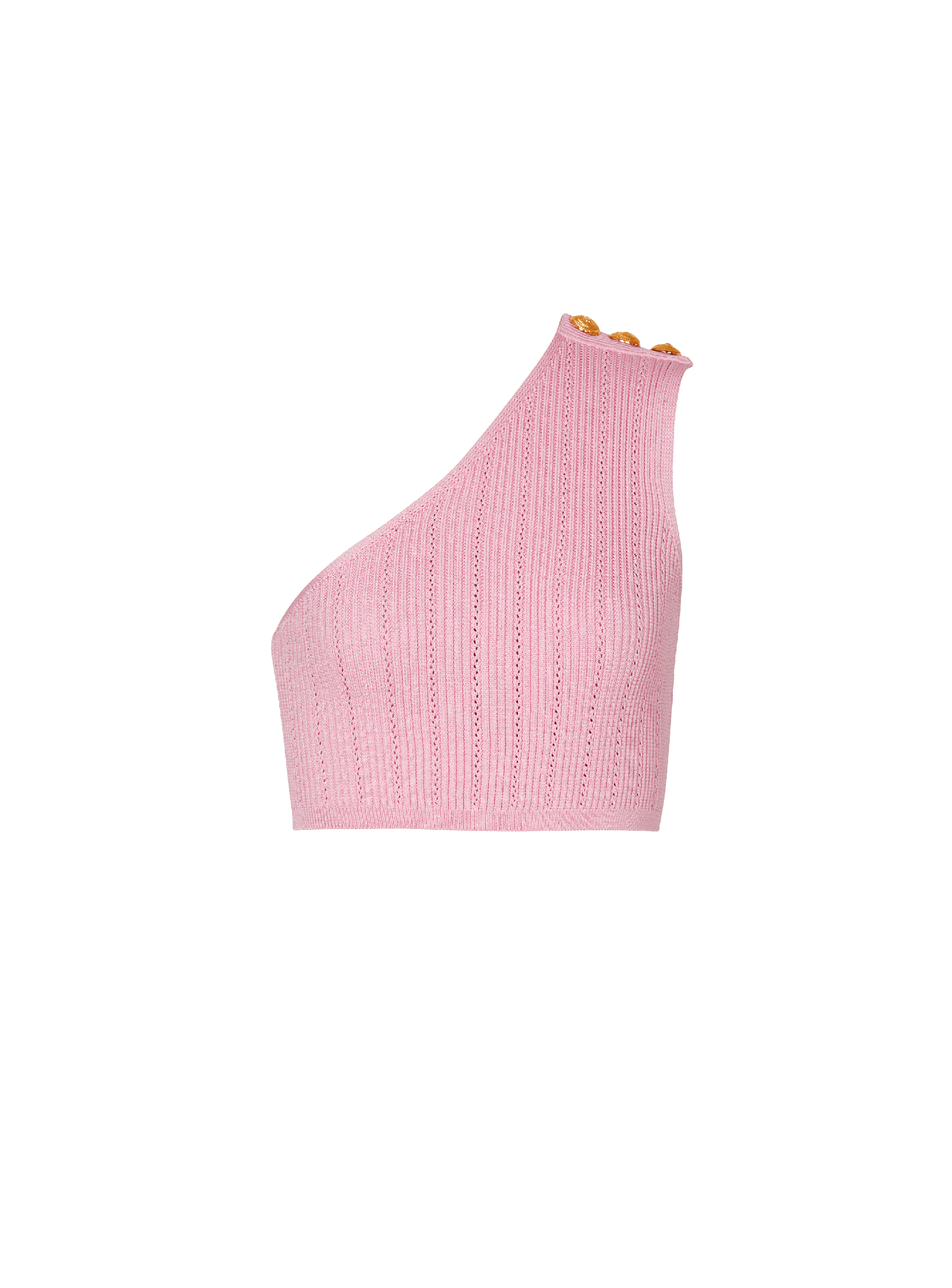Asymmetric knit top with buttons , pink, hi-res