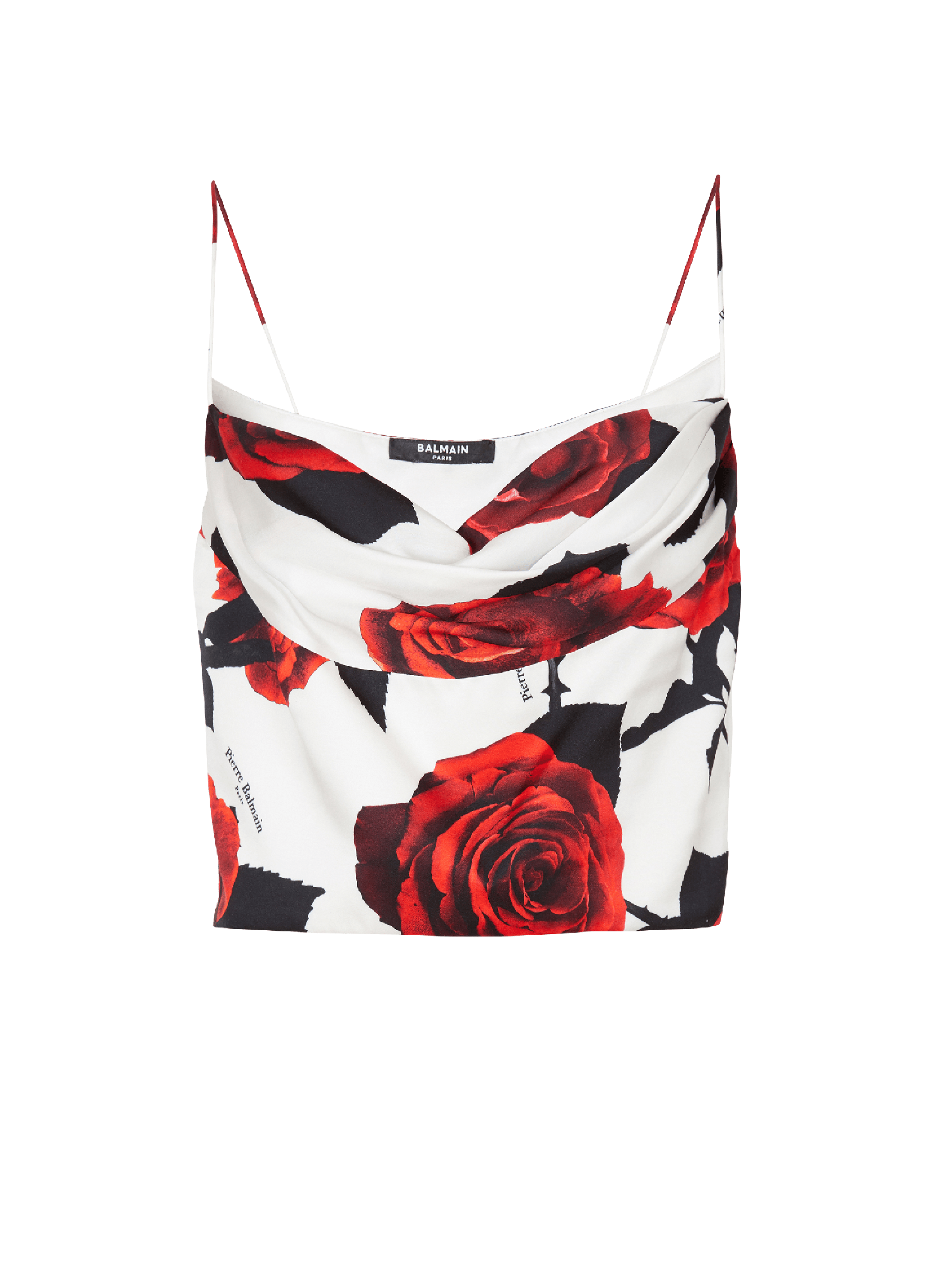 Top stile lingerie con stampa rose rosse