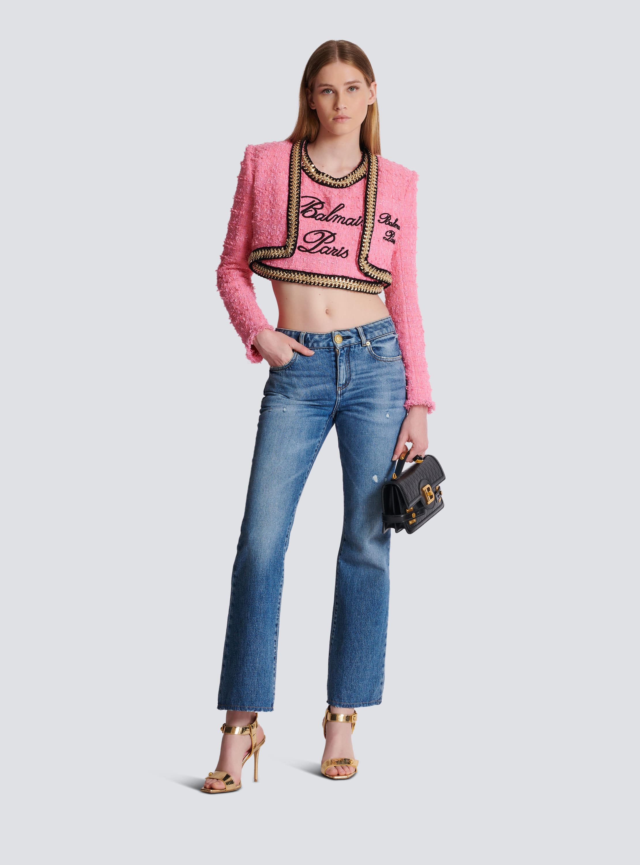 Chanel Pink Ribbed Logo Crop Top