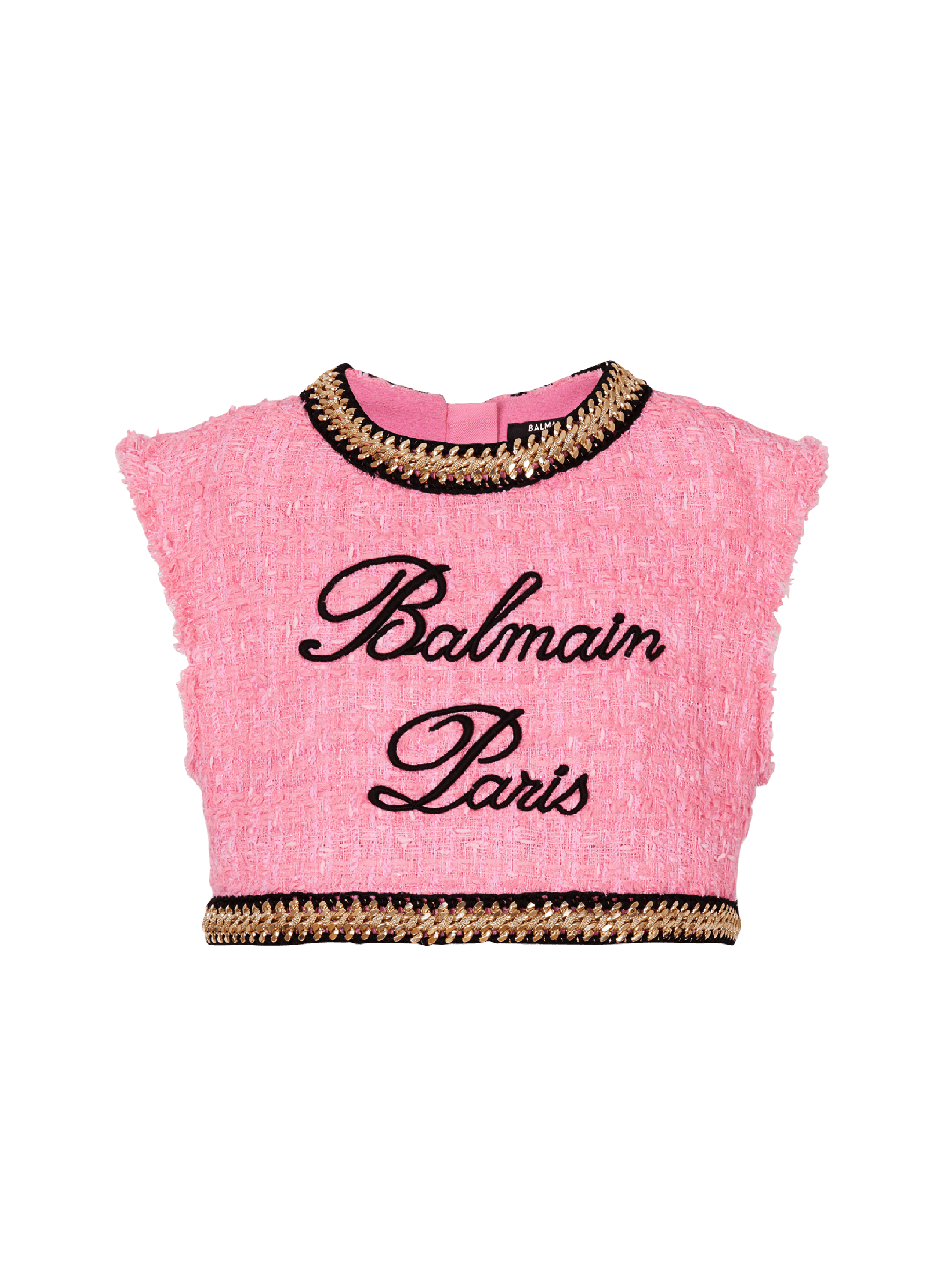 Balmain Signature tweed and chain top pink Women BALMAIN