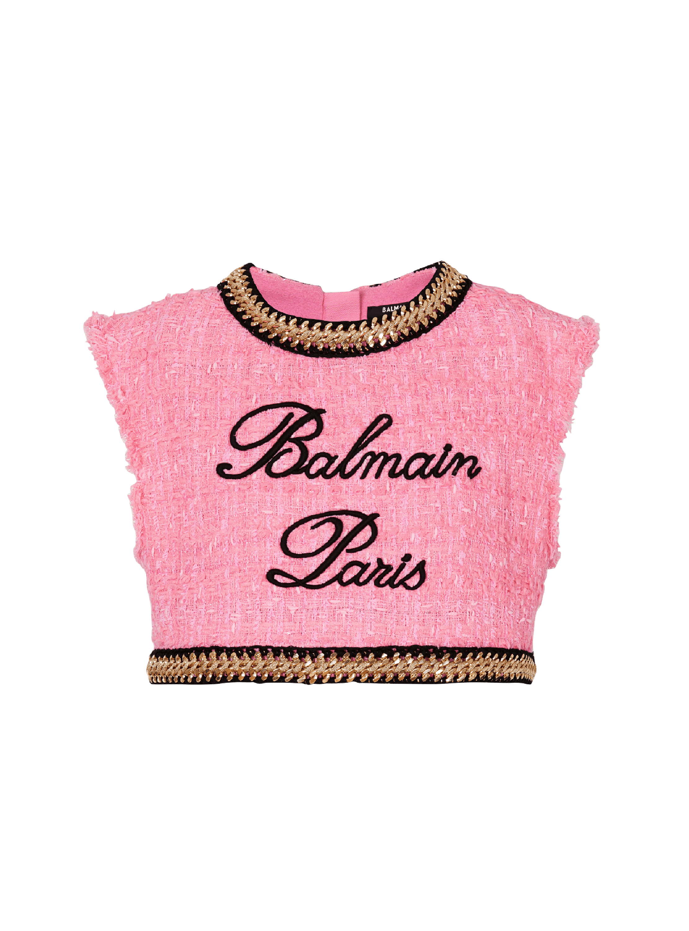 Balmain Signature tweed and chain top