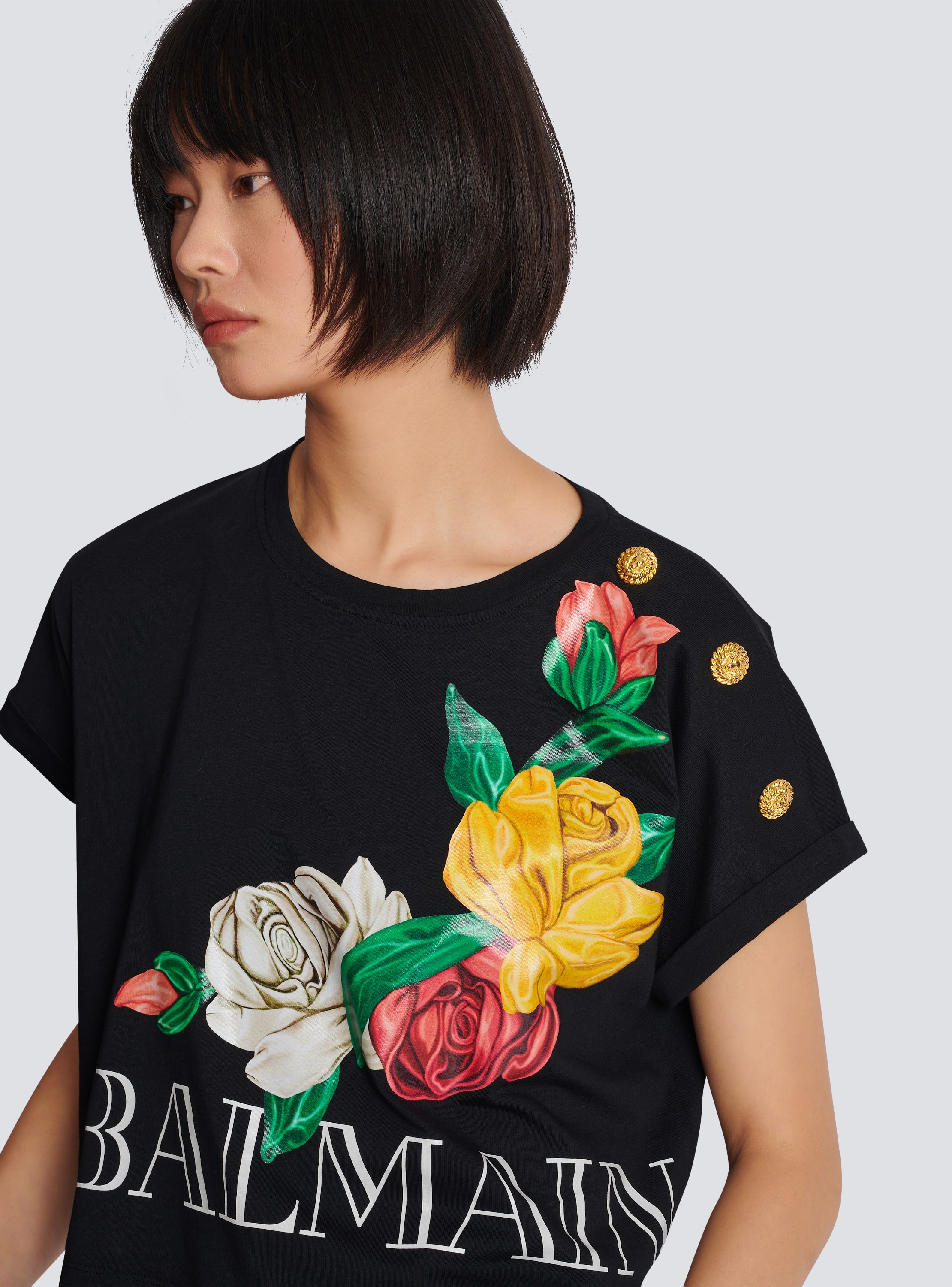 Balmain ヴィンテージ ローズ プリント Tシャツ