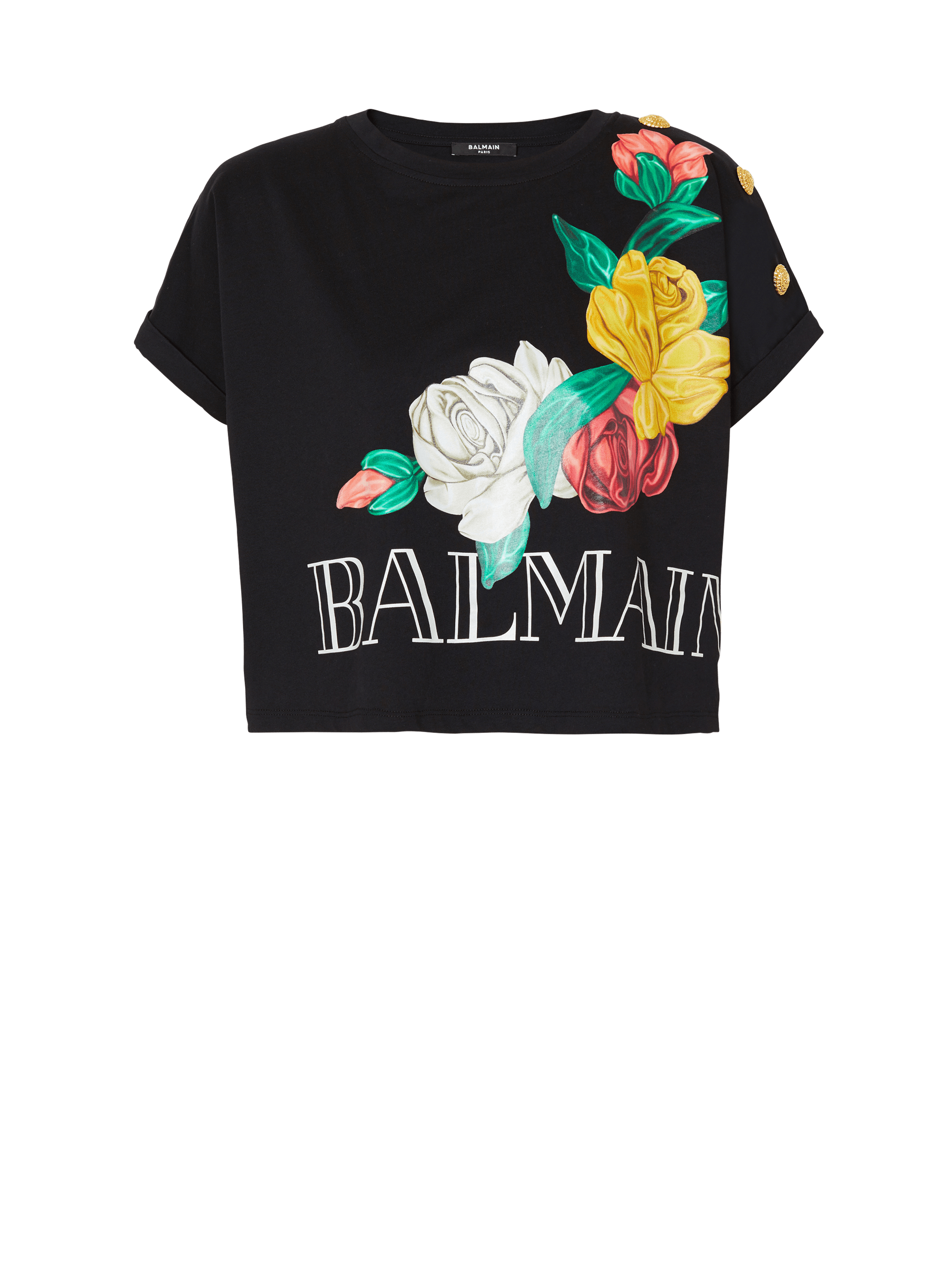 Vintage Balmain T-shirt with Roses print, black, hi-res
