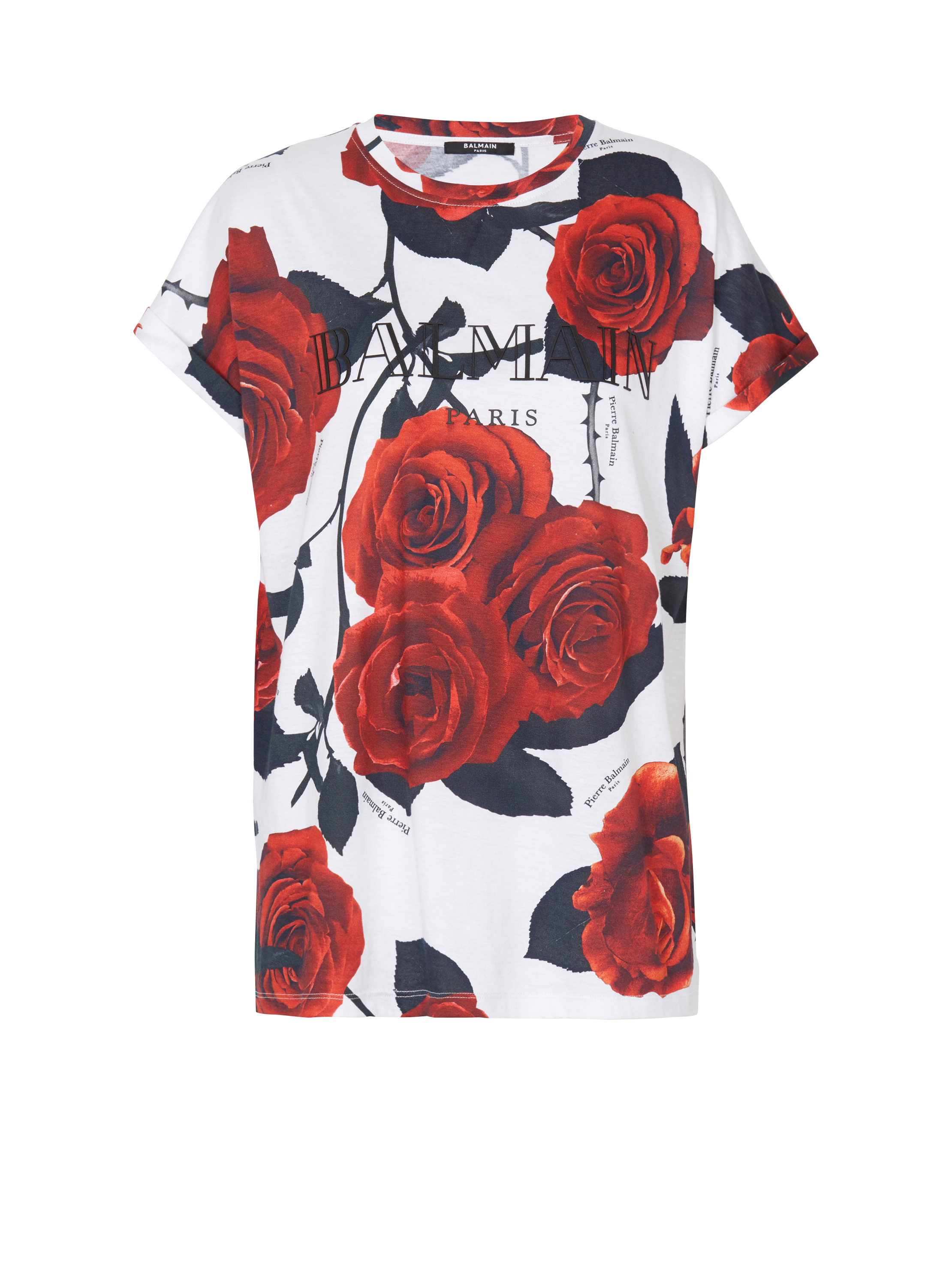 Balmain Vintage T-Shirt mit Red Roses-Print, rot, hi-res