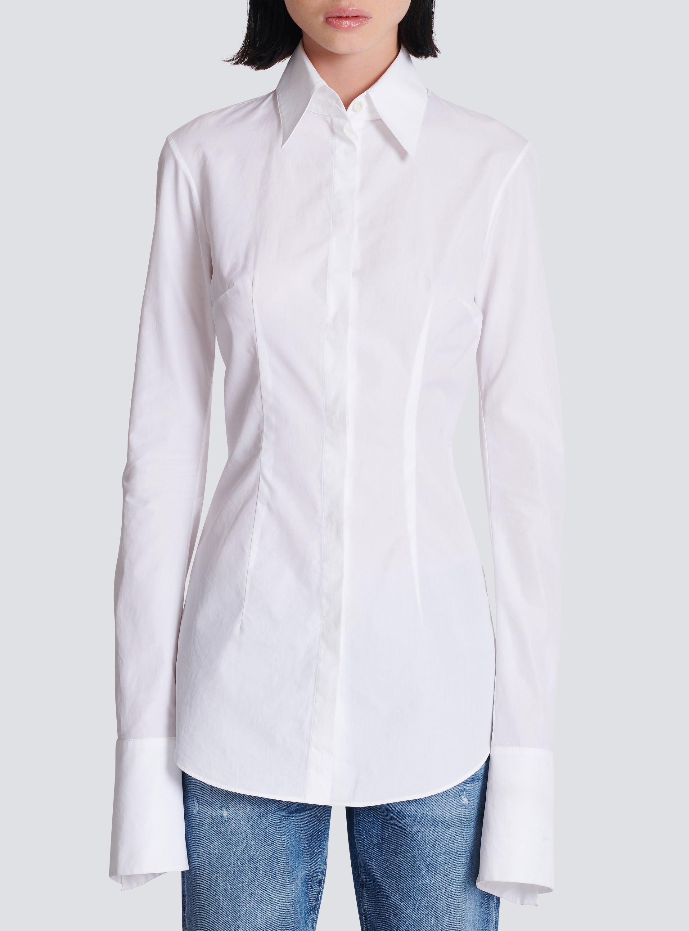 Women's White Poplin Semi-Fitted Shirt - Single Cuffs