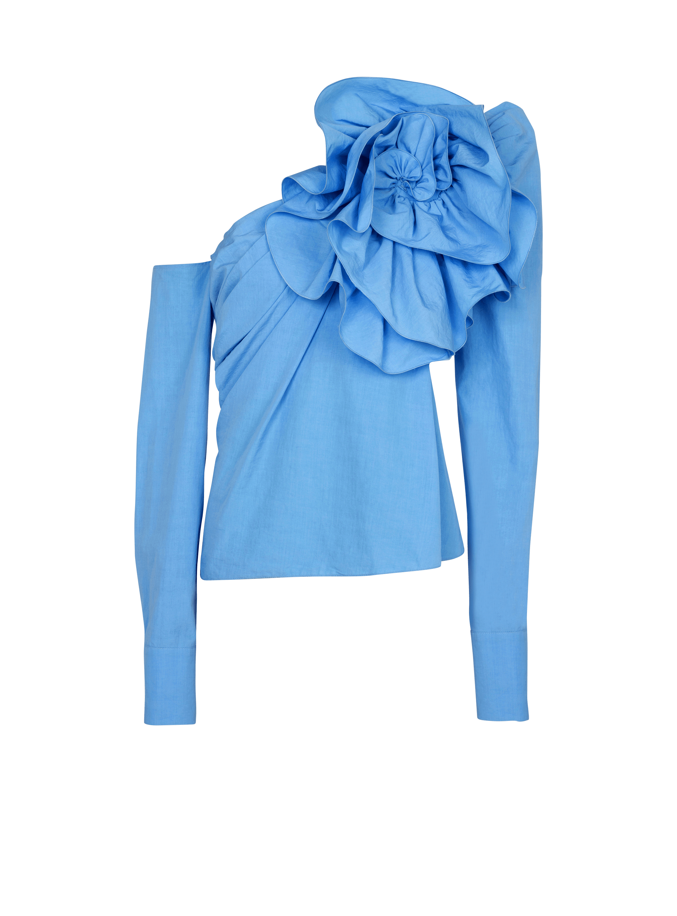 Asymmetric poplin shirt with rose, blue, hi-res