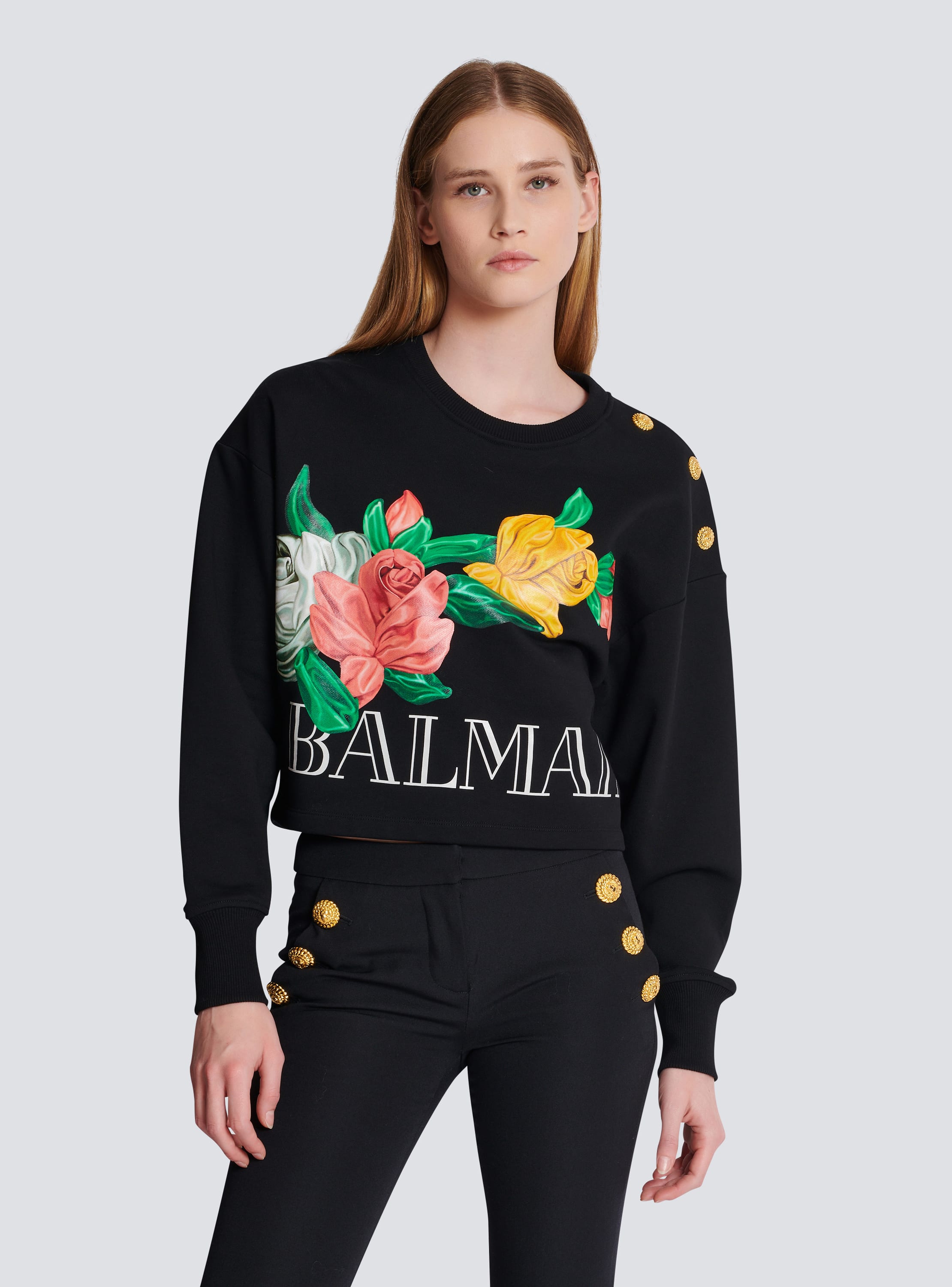 Balmain decorative-buttons organic-cotton hoodie - Black