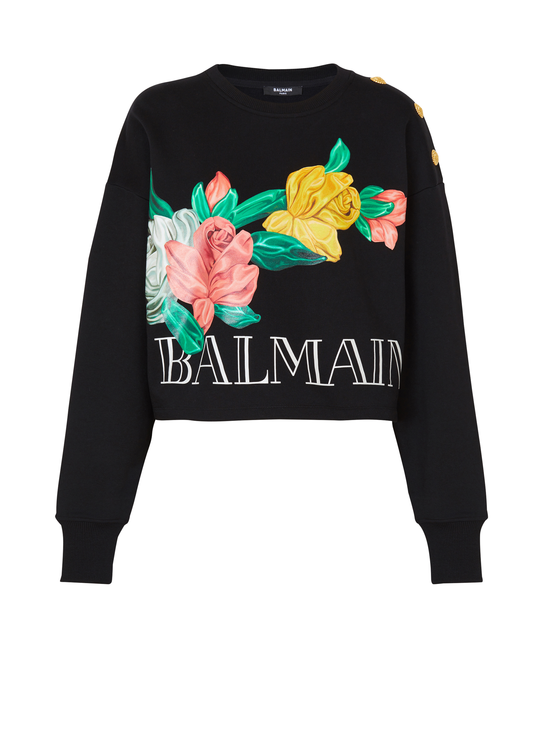 Vintage Balmain sweatshirt with Roses print, black, hi-res