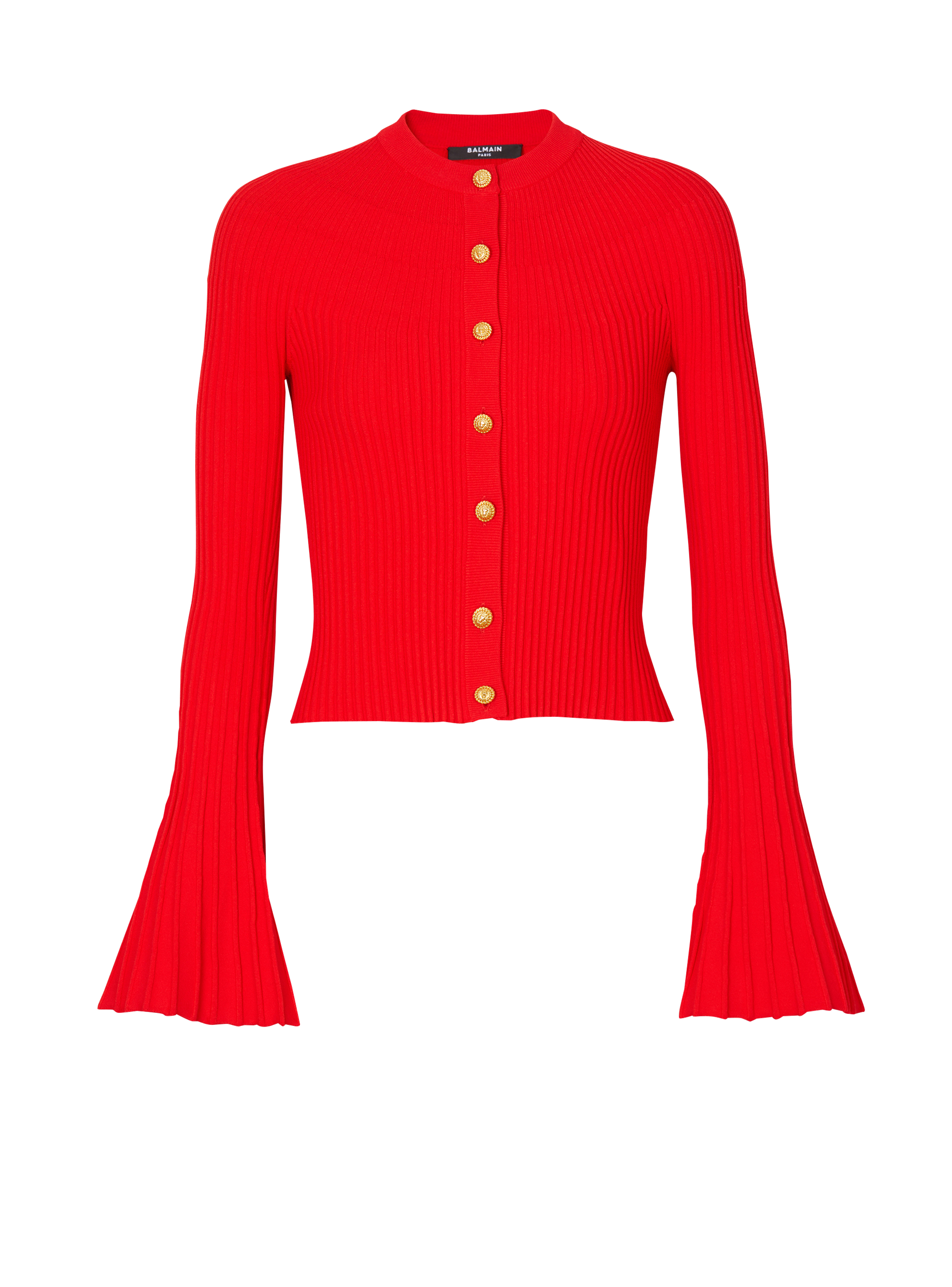 Pleated knit cardigan, red, hi-res
