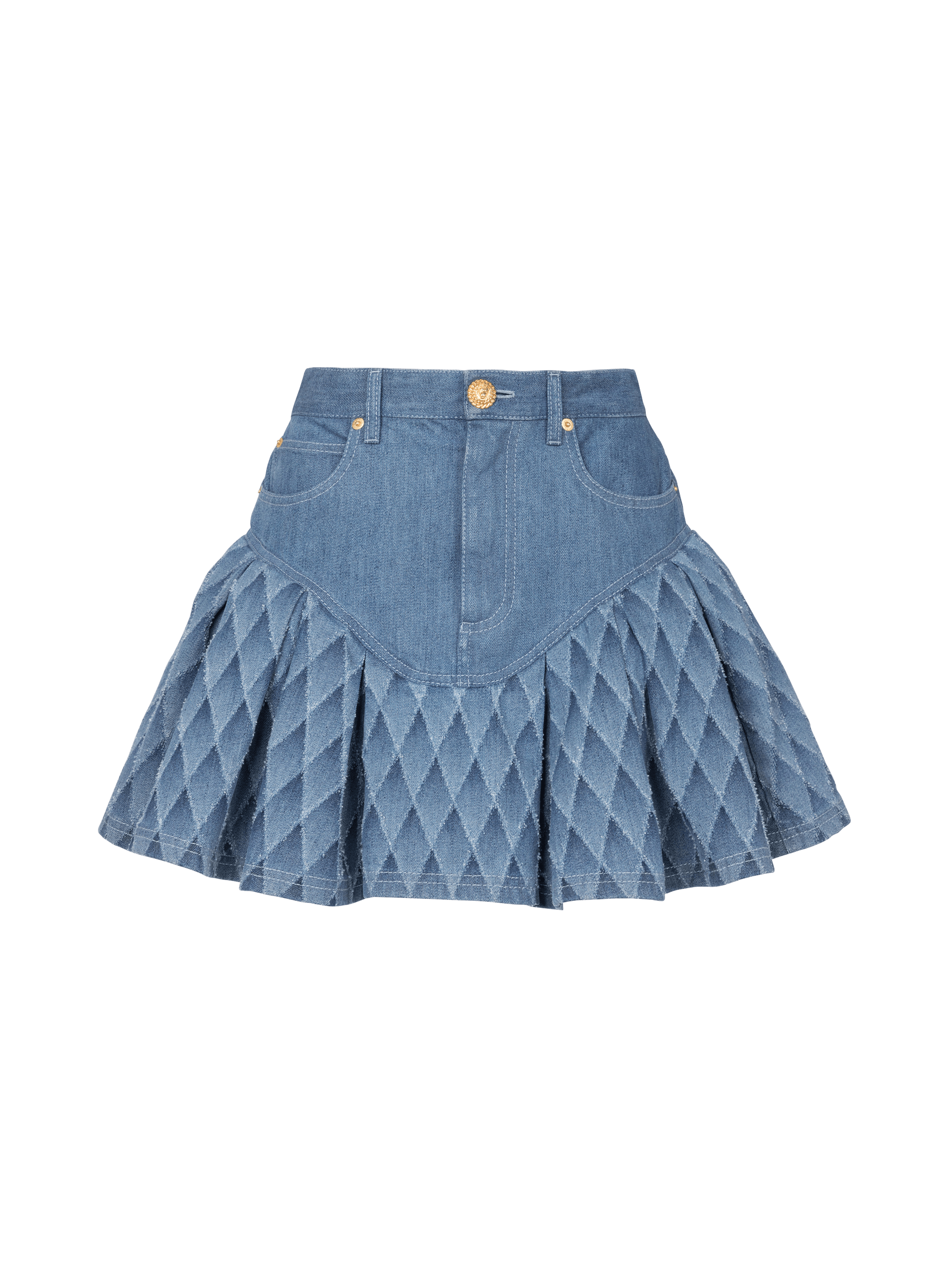 Short skirt in laser-cut denim
