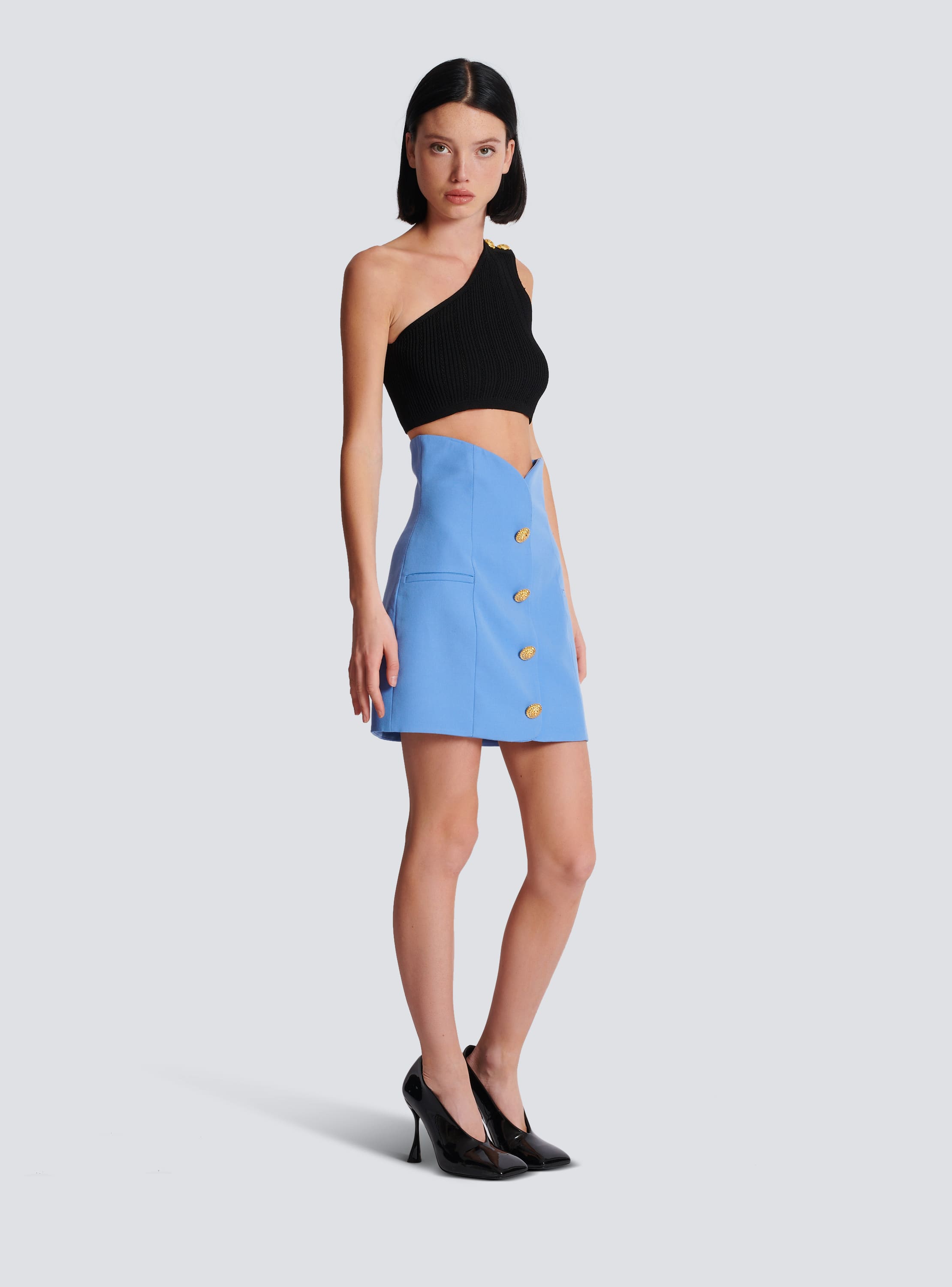 Balmain Blue Buttoned Miniskirt