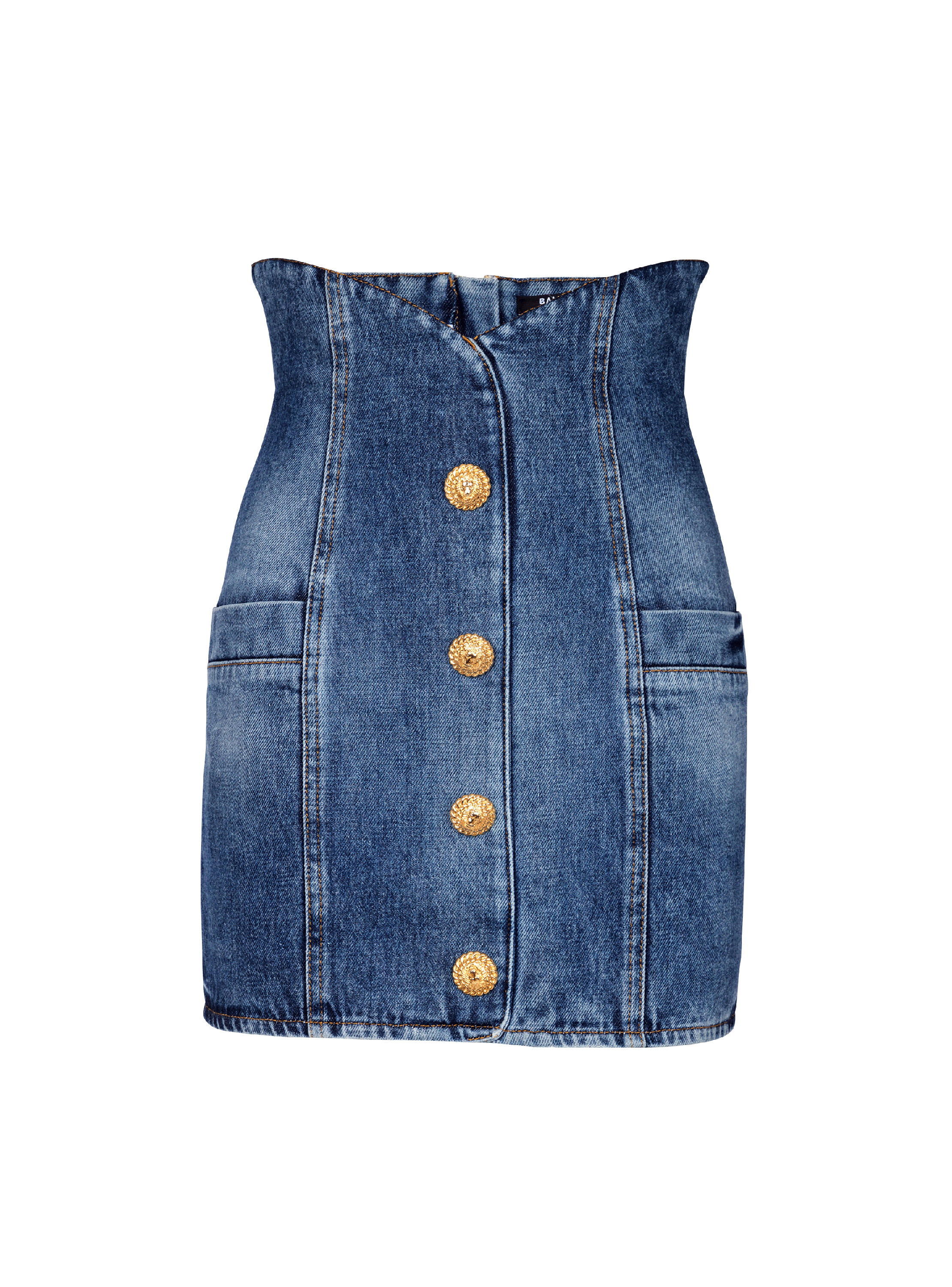 Denim tulip skirt with buttons