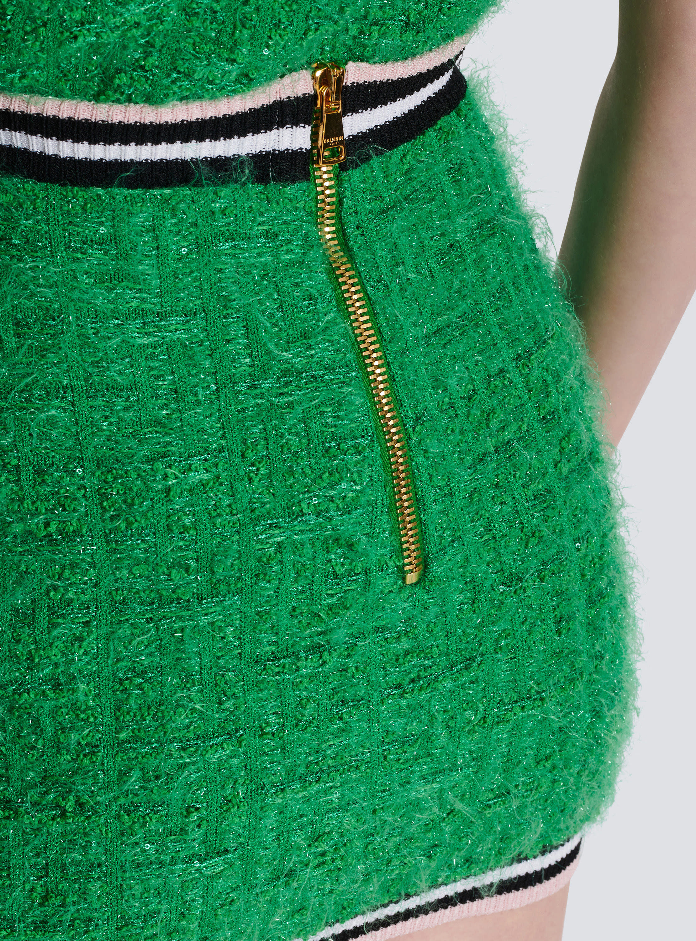 BALMAIN - Zip Monogram Knit Mini Skirt