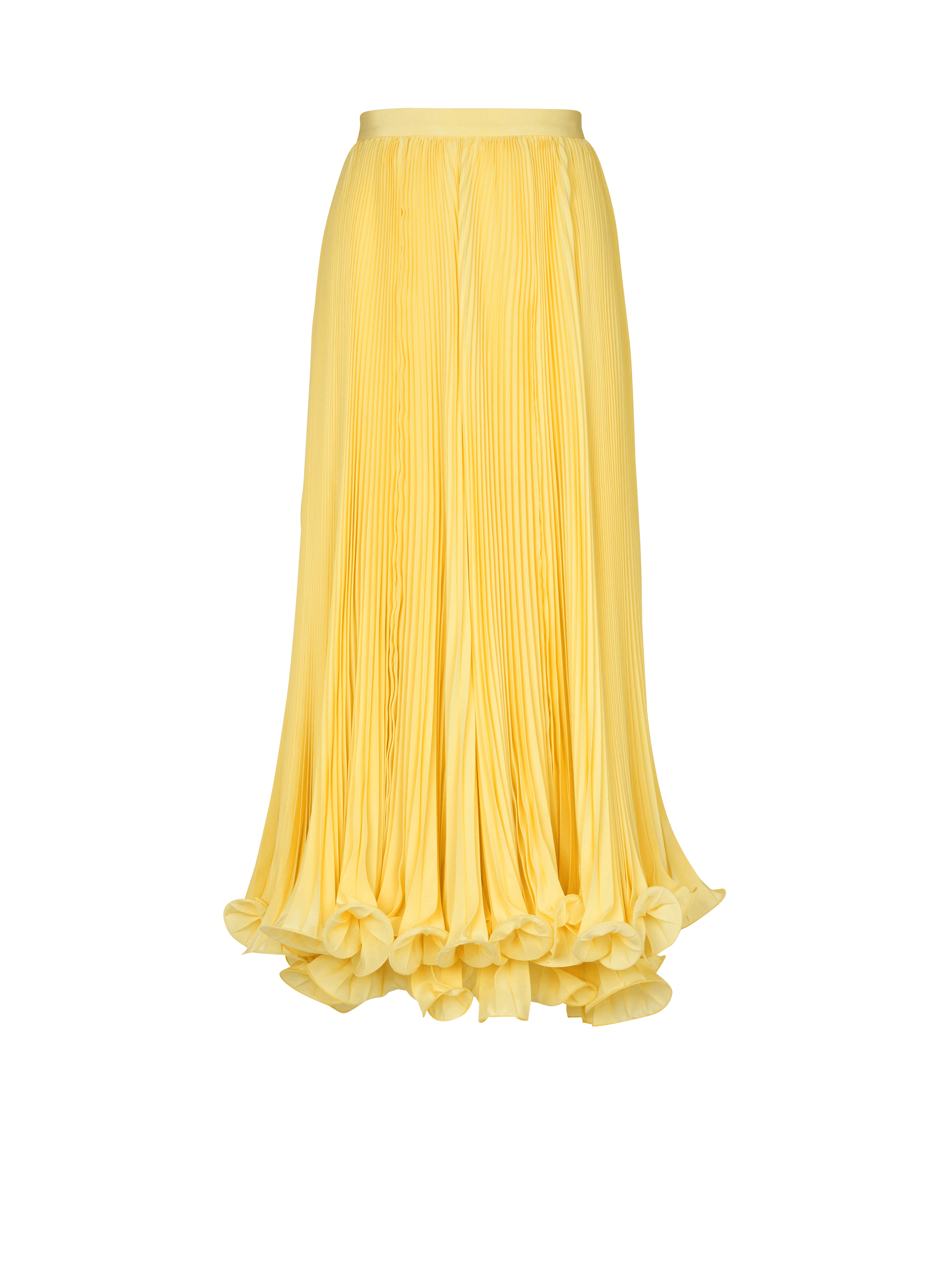 Long pleated skirt with ruffles, yellow, hi-res