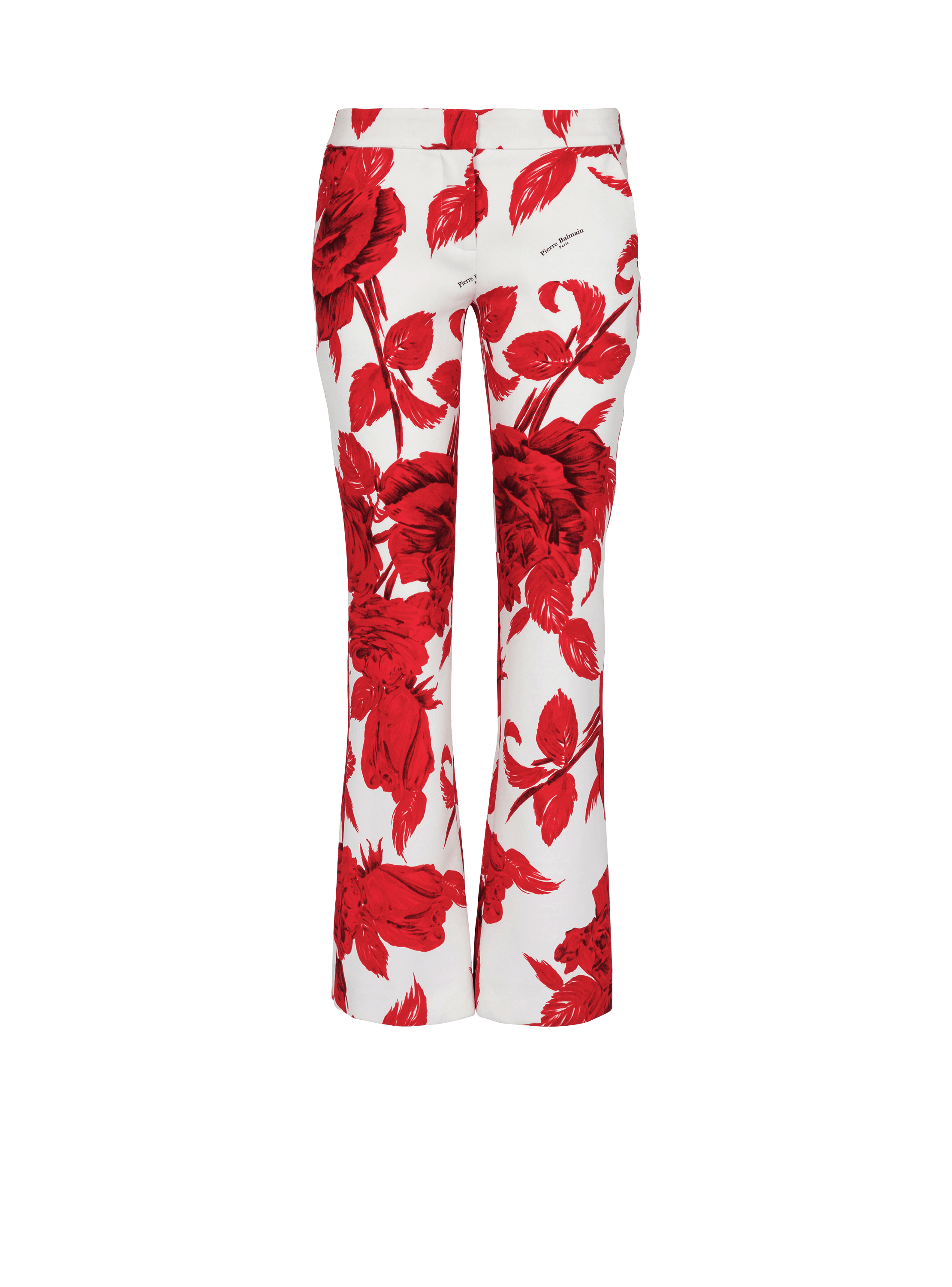 Pantalon en crêpe imprimé Roses, rouge, hi-res