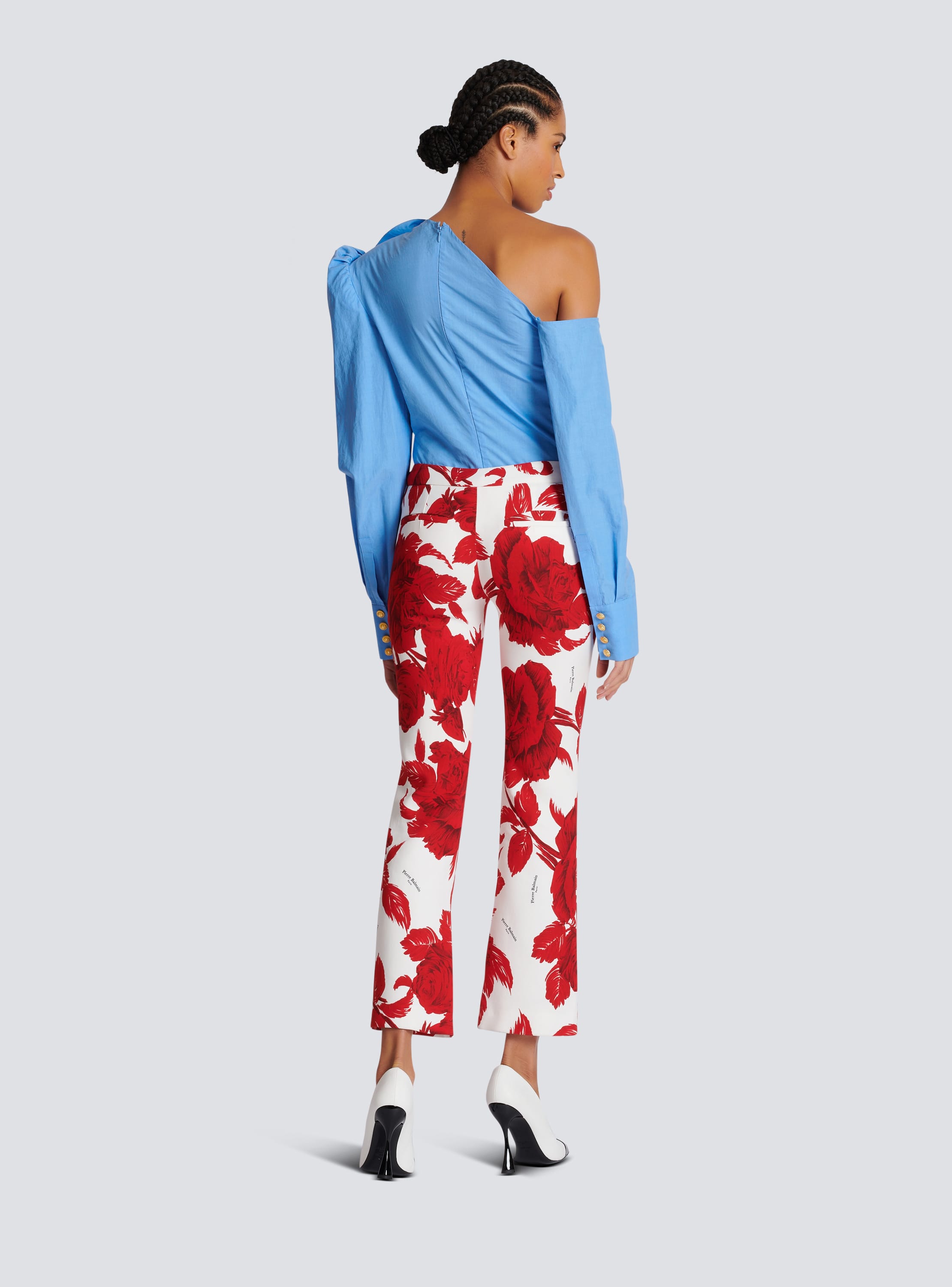 Balmain 6-Button Crepe Wide-Leg Pants