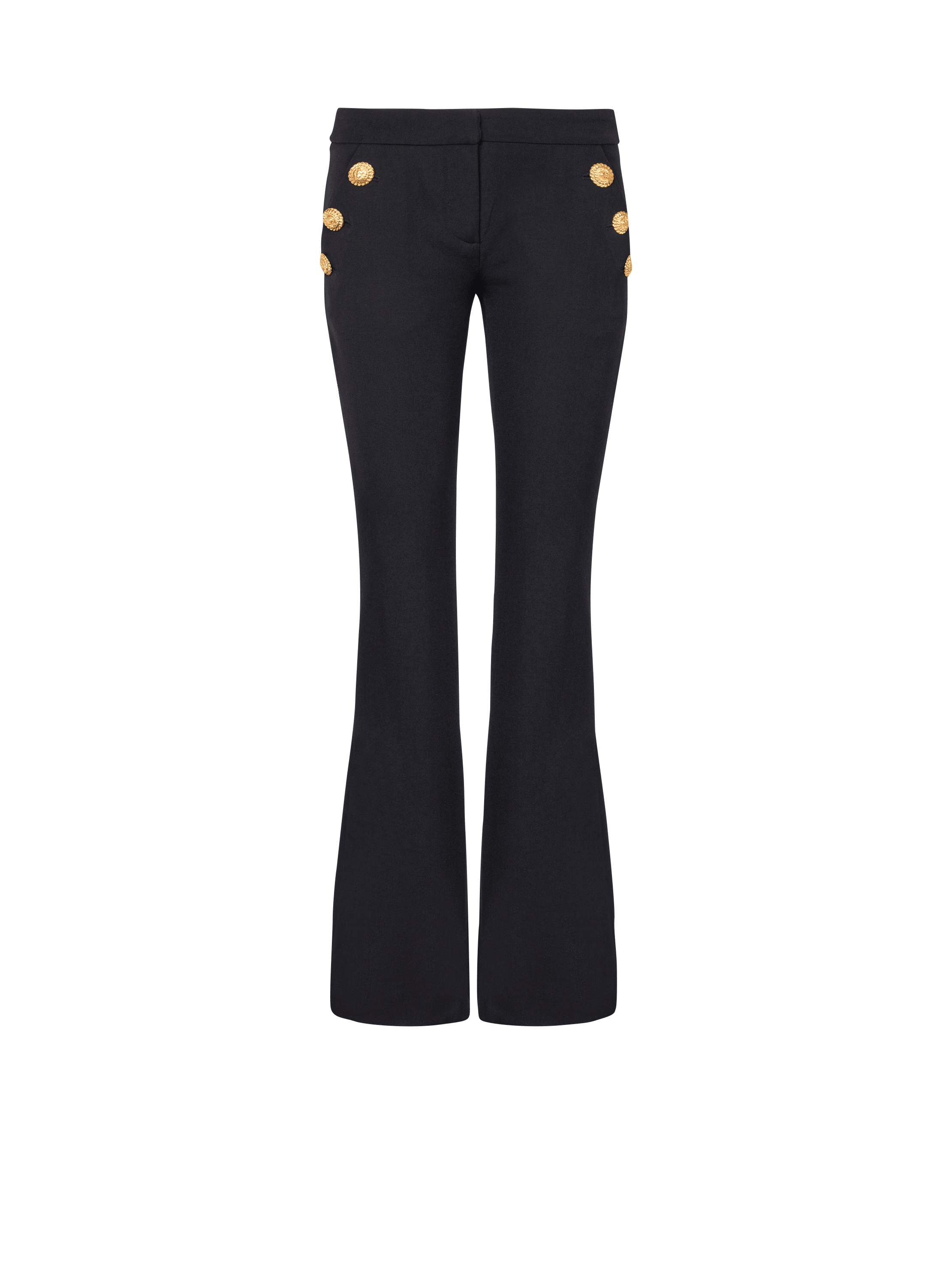 Flared trousers with buttons, black, hi-res