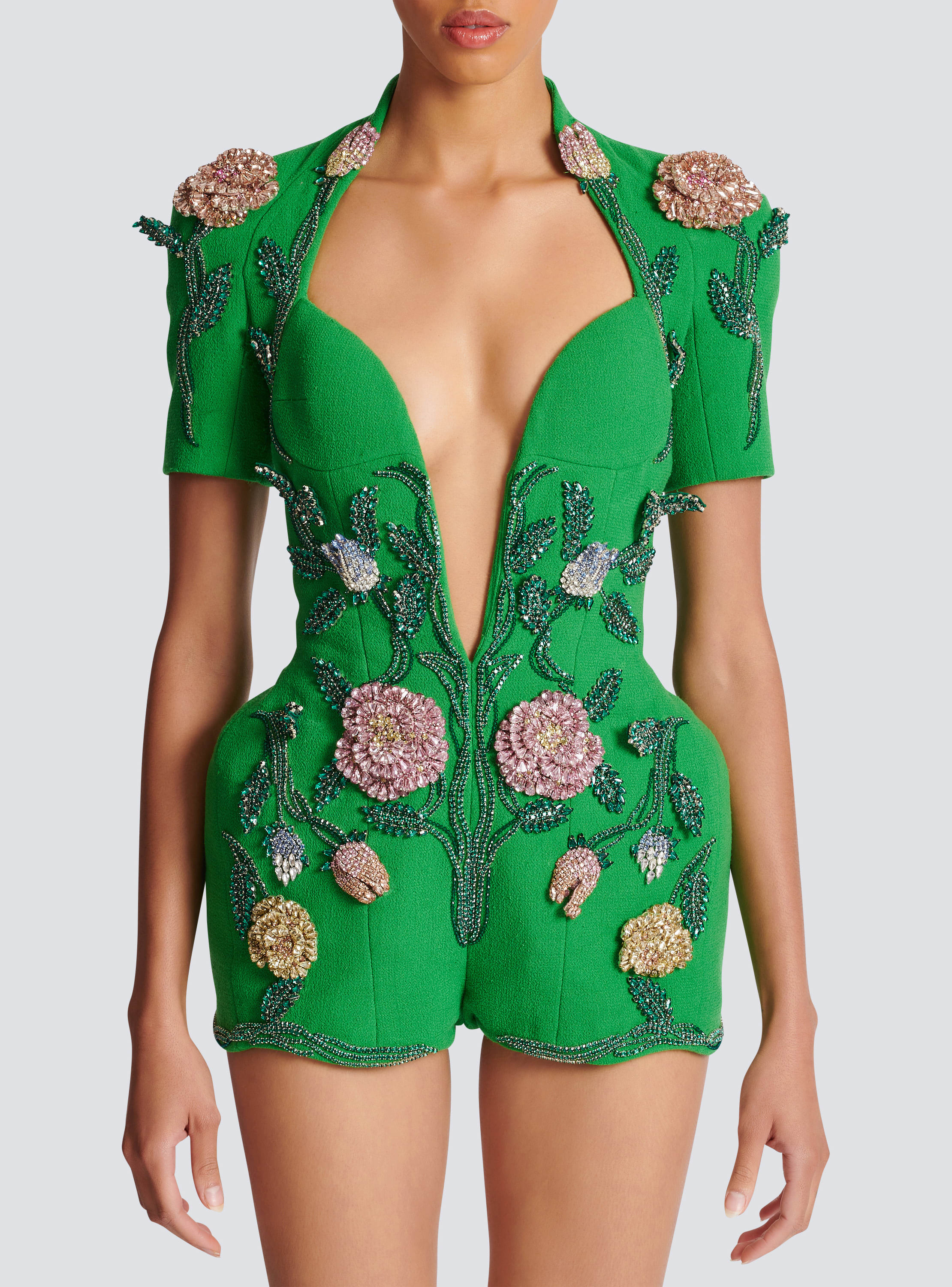 Flower embroidered playsuit
