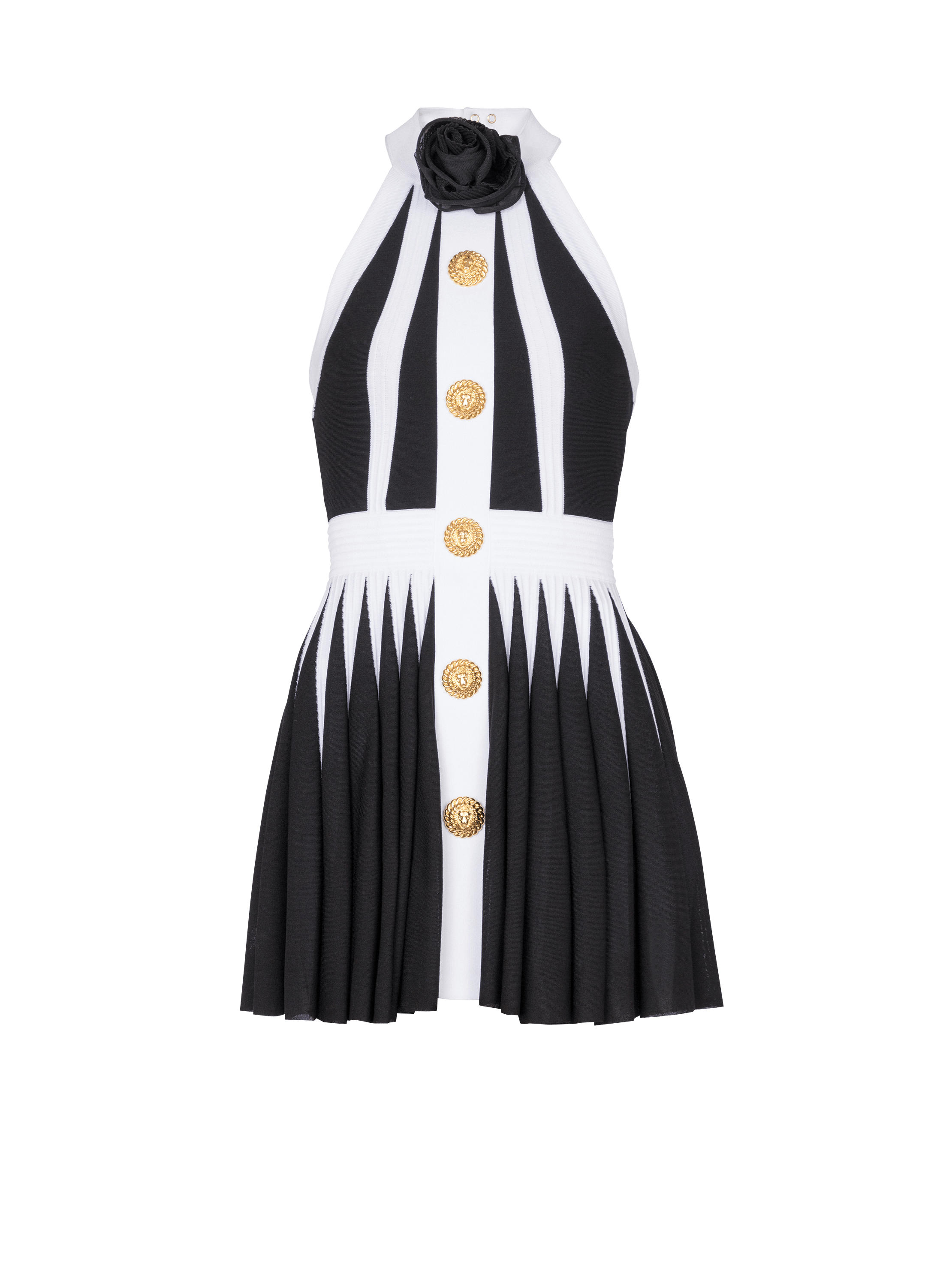 Backless knit dress with rose detail black - Women | BALMAIN