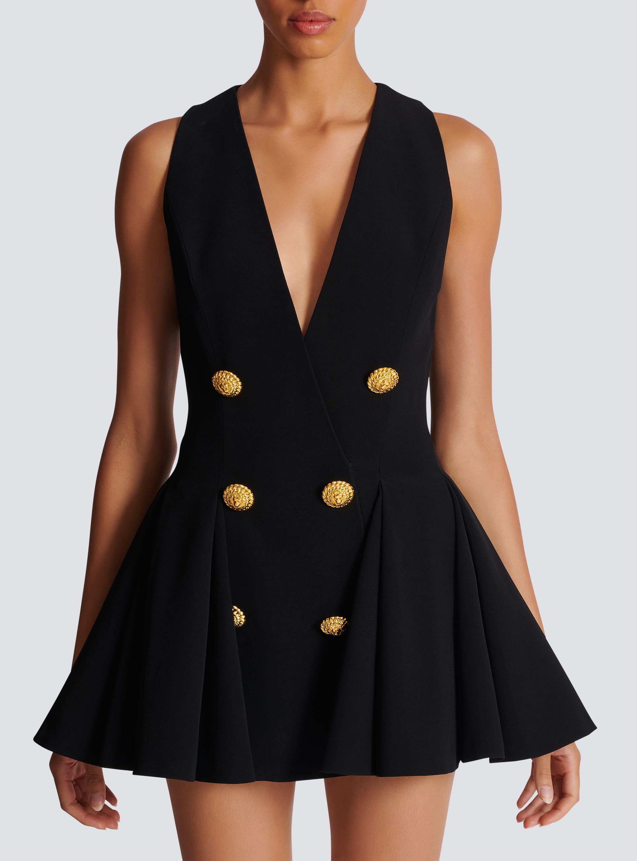 Sleeveless Plunging Crepe Gown, Black