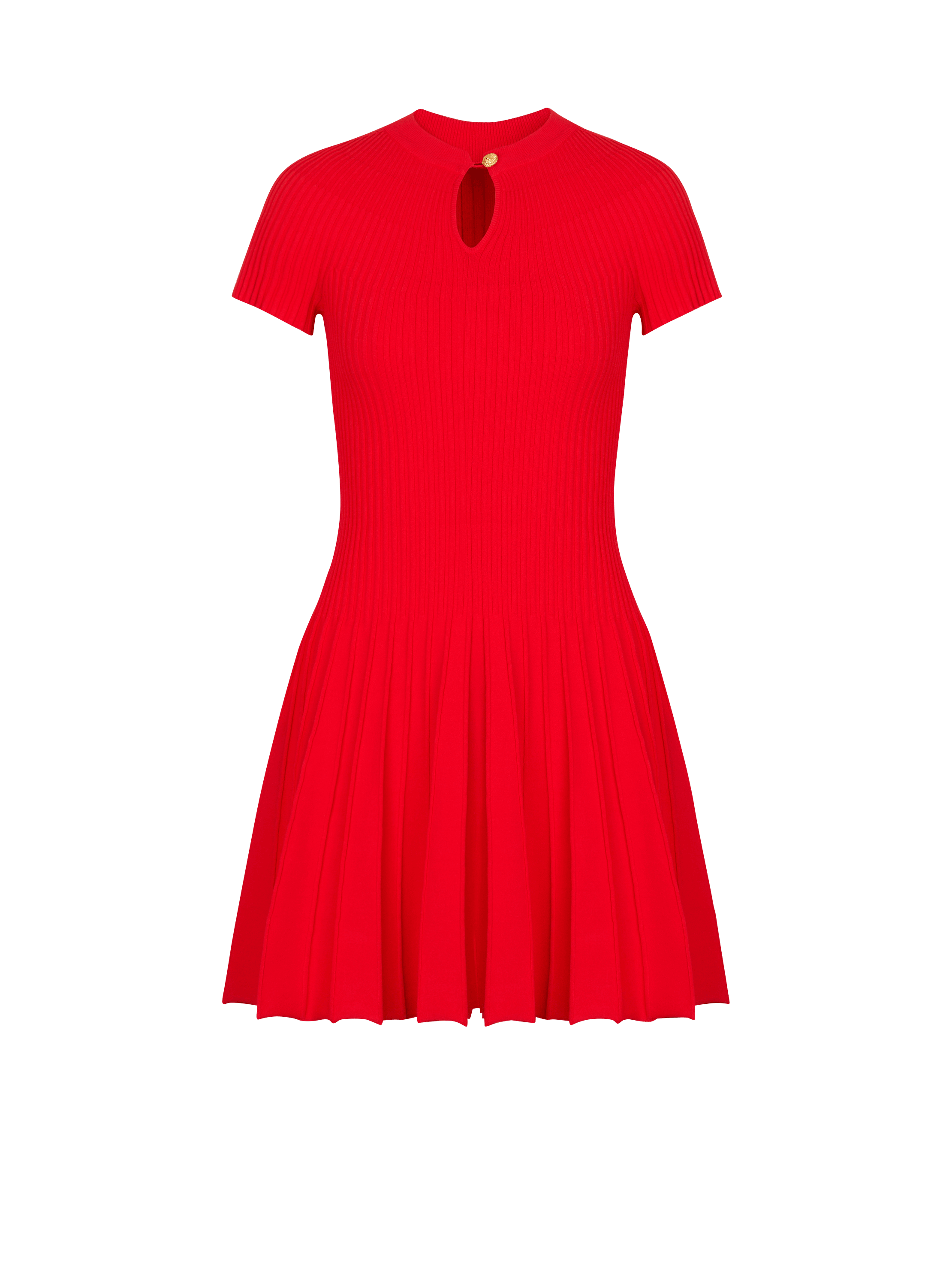 Flared pleated knit dress, red, hi-res