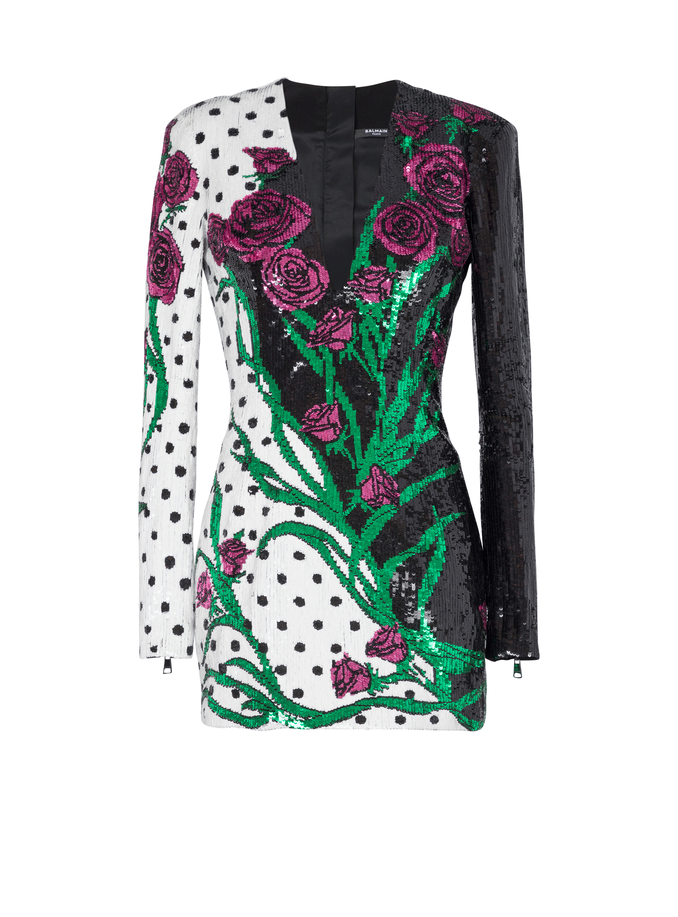 Kurzes Kleid mit Rosen- und Polka Dots-Print, multicolor, hi-res