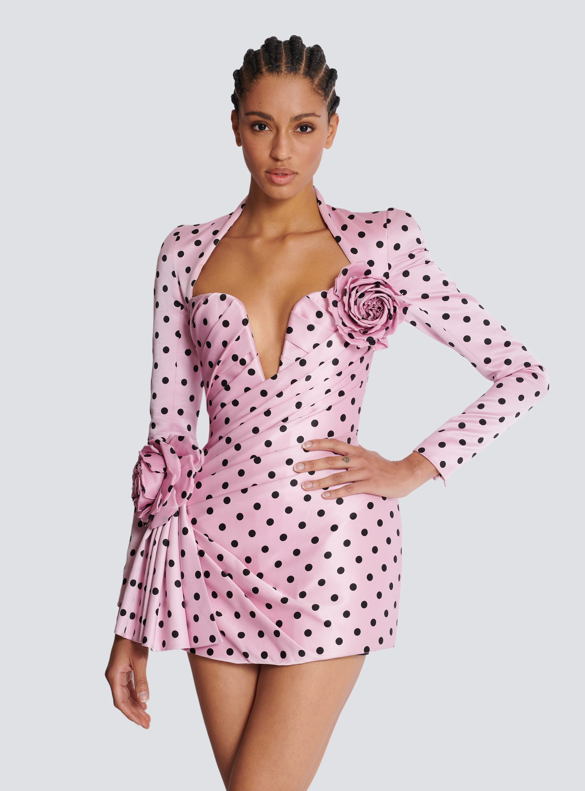 Polka Dots short printed dress pink - Women | BALMAIN