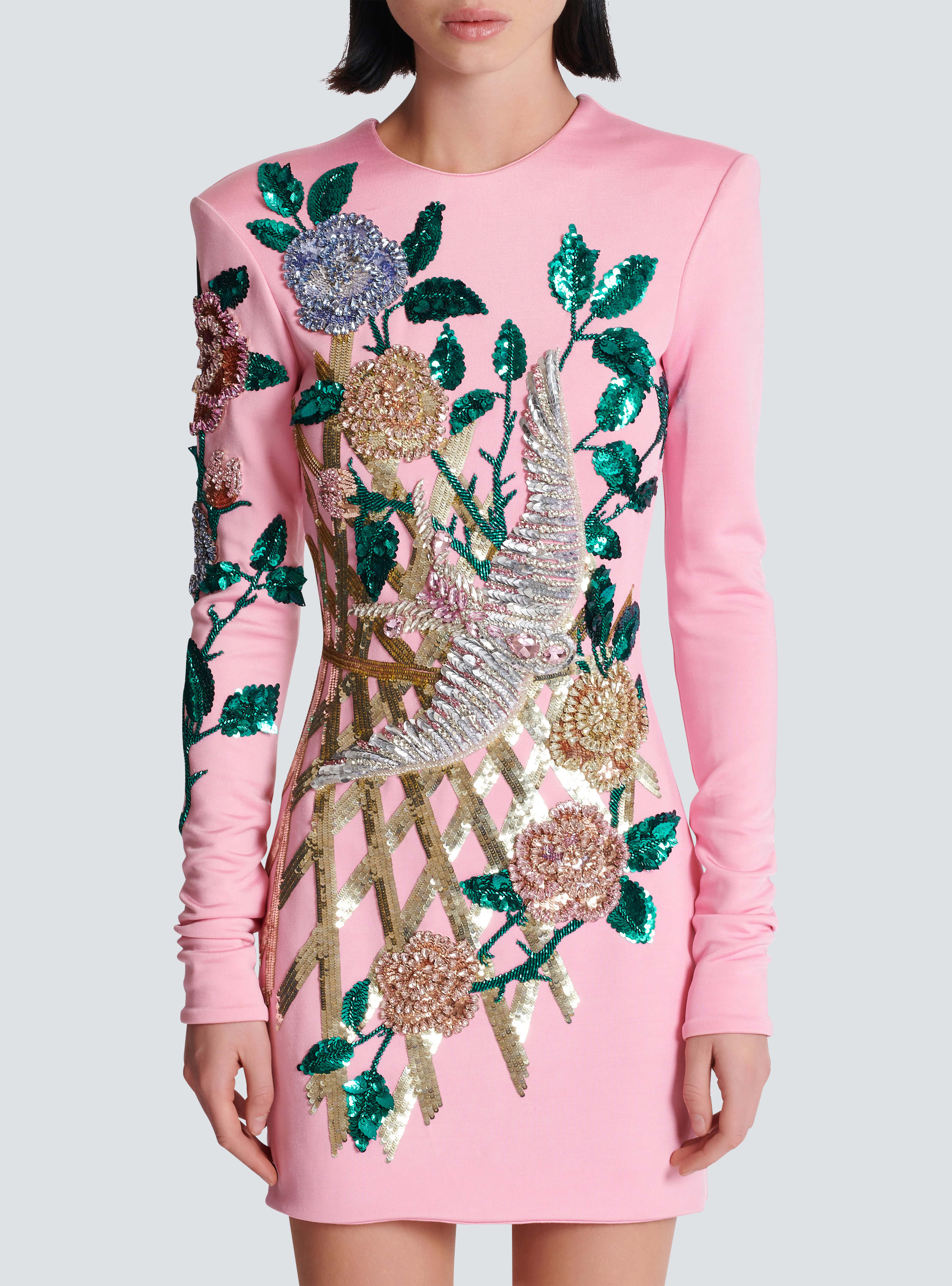 DRESS - Pink / Black Embroidery (Bust 112 cm/ 44, Length 100 cm