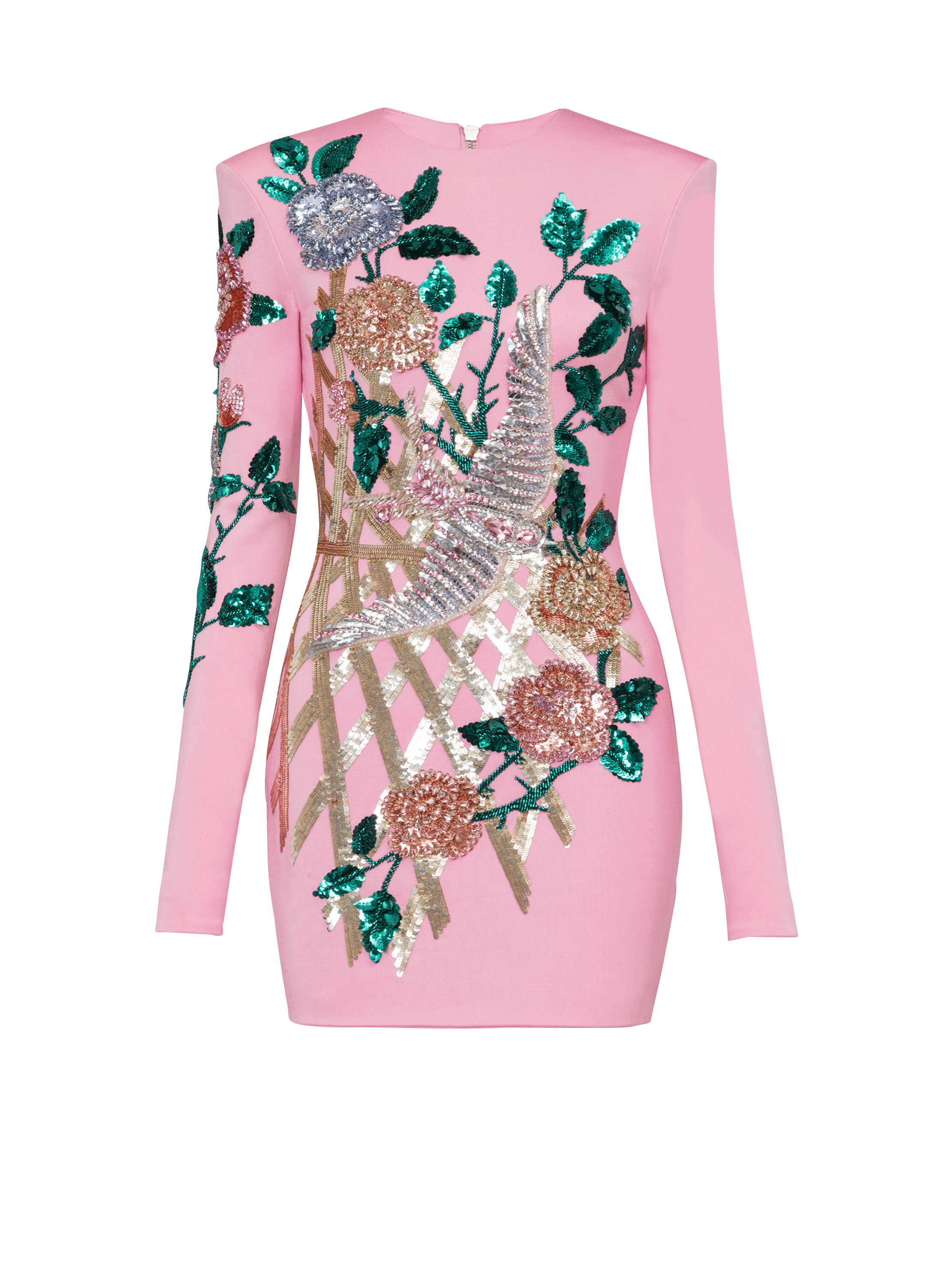 Embroidered Roses dress pink Women BALMAIN