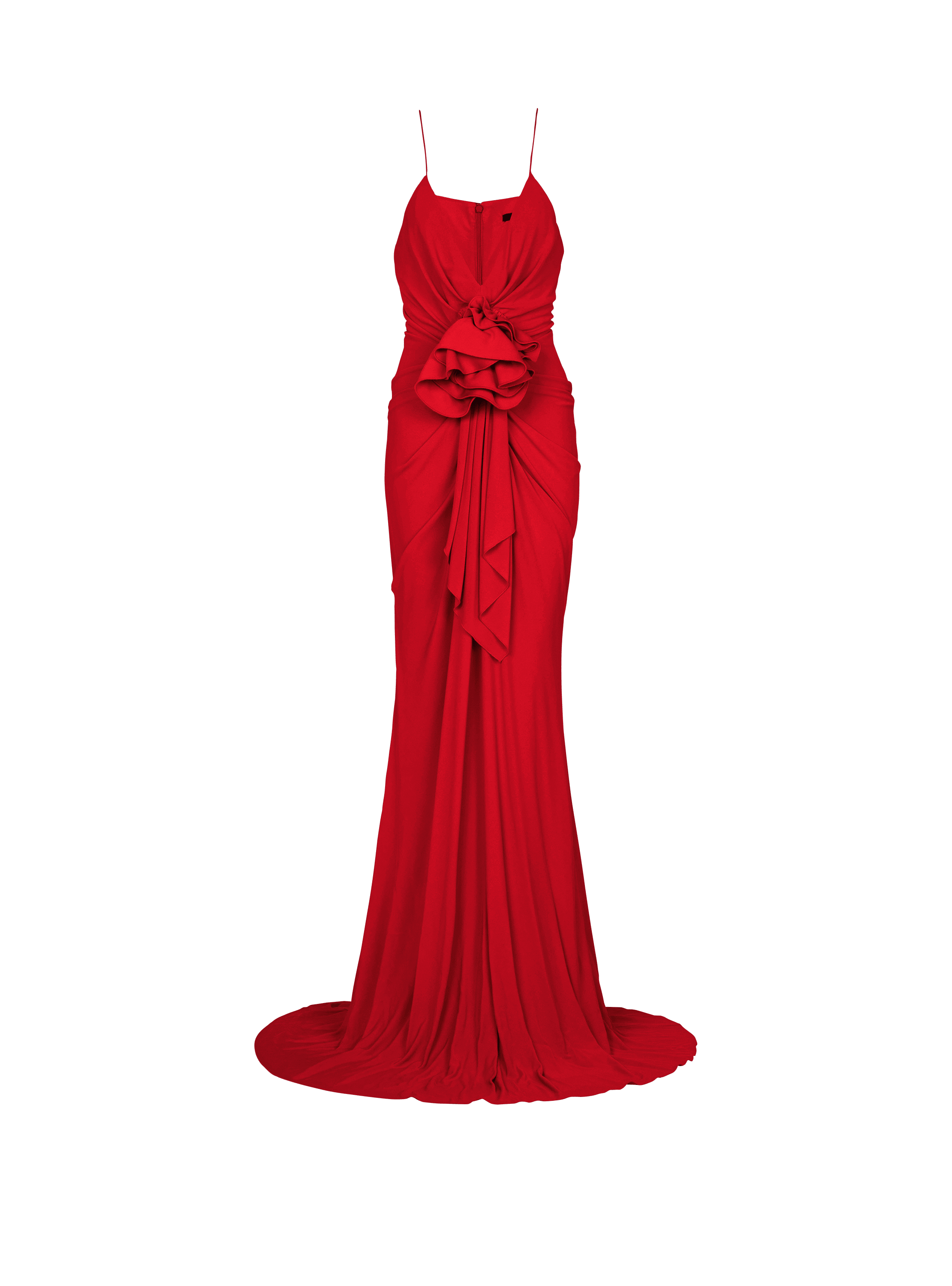 Long pleated dress with flower detail, red, hi-res