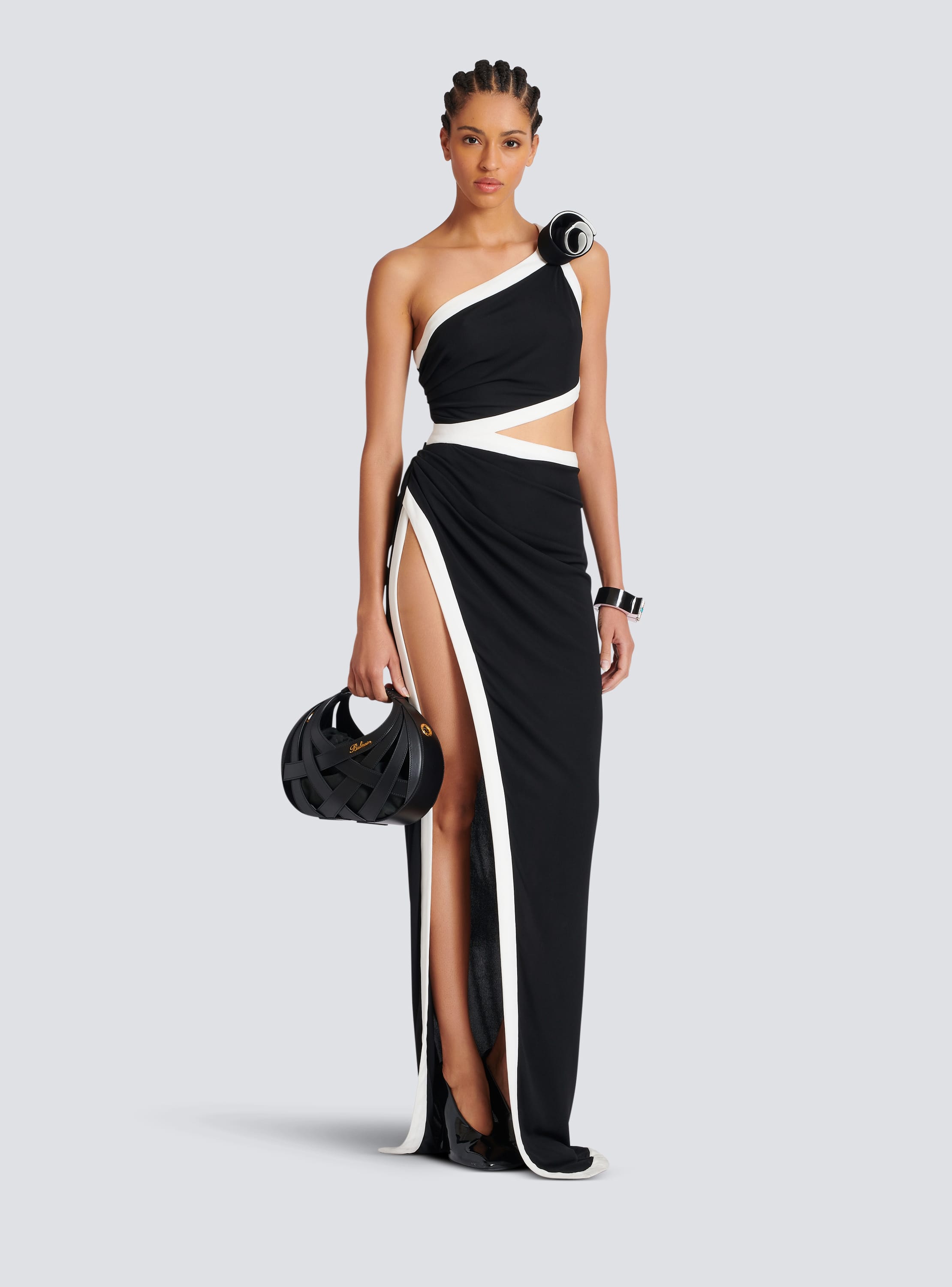 Asymmetric dress with Rose detail black - Women | BALMAIN