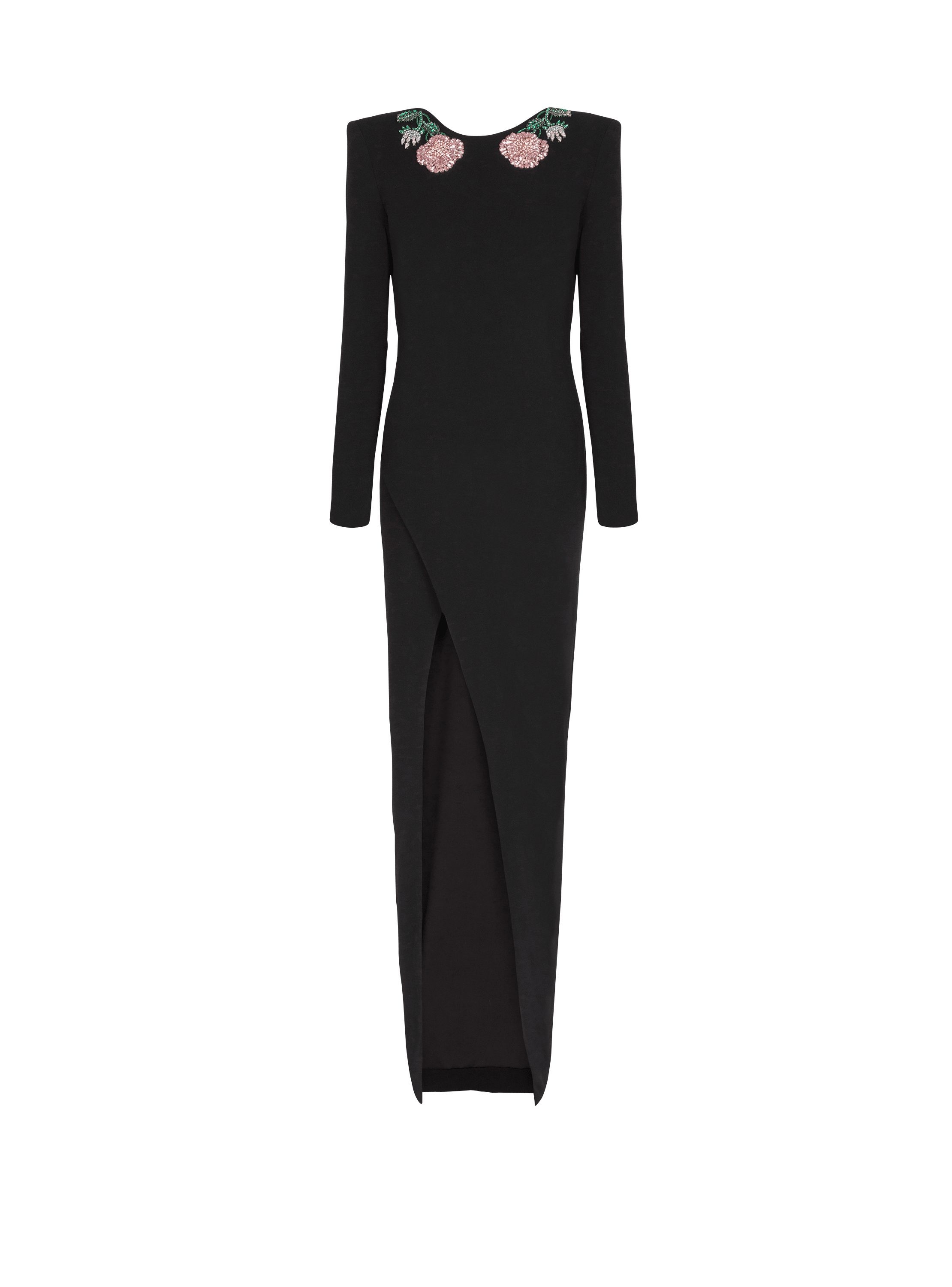 Long backless dress with Roses embroidery black - Women | BALMAIN
