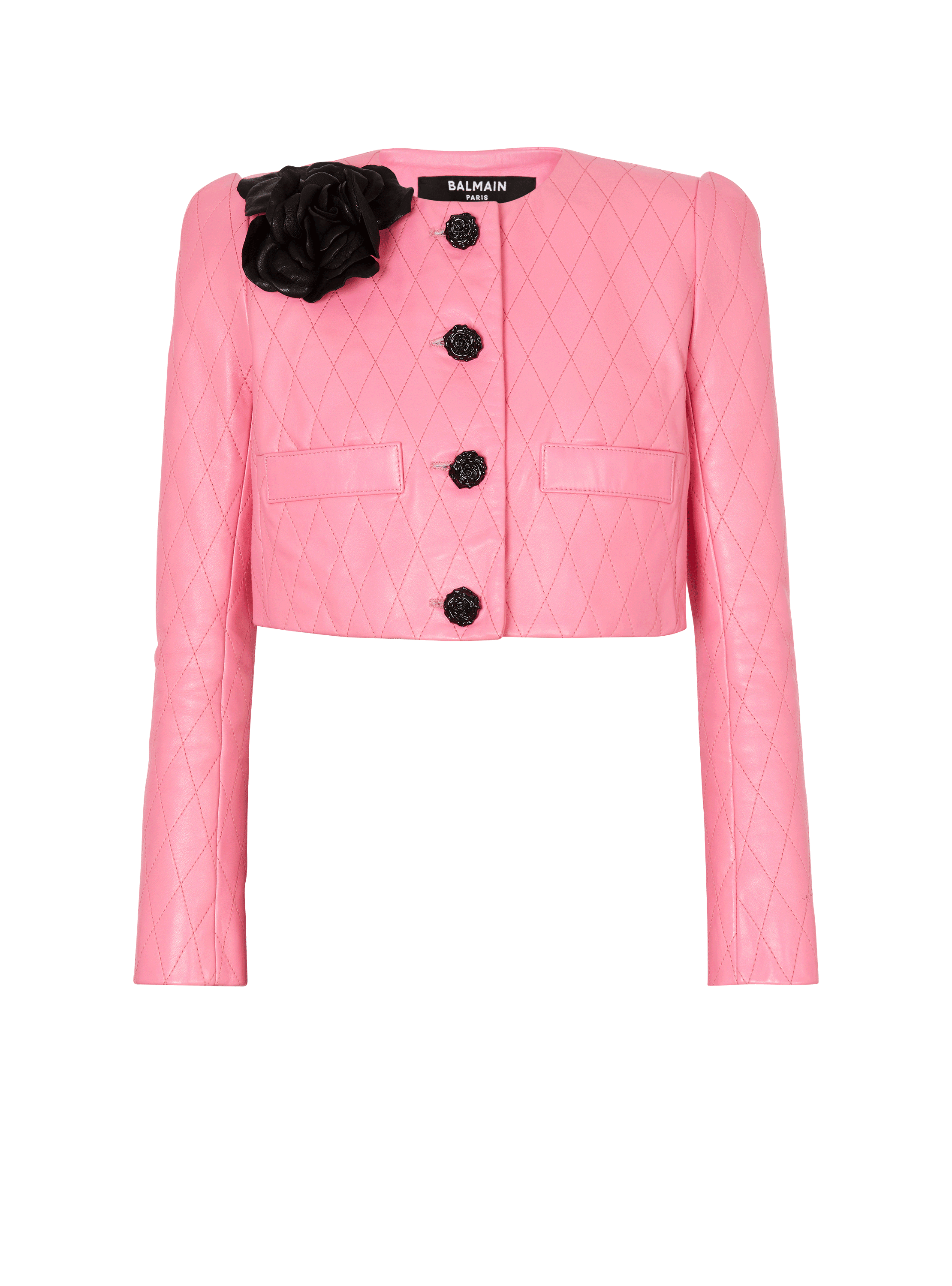 Kurze Jacke aus gestepptem Leder, rosa, hi-res