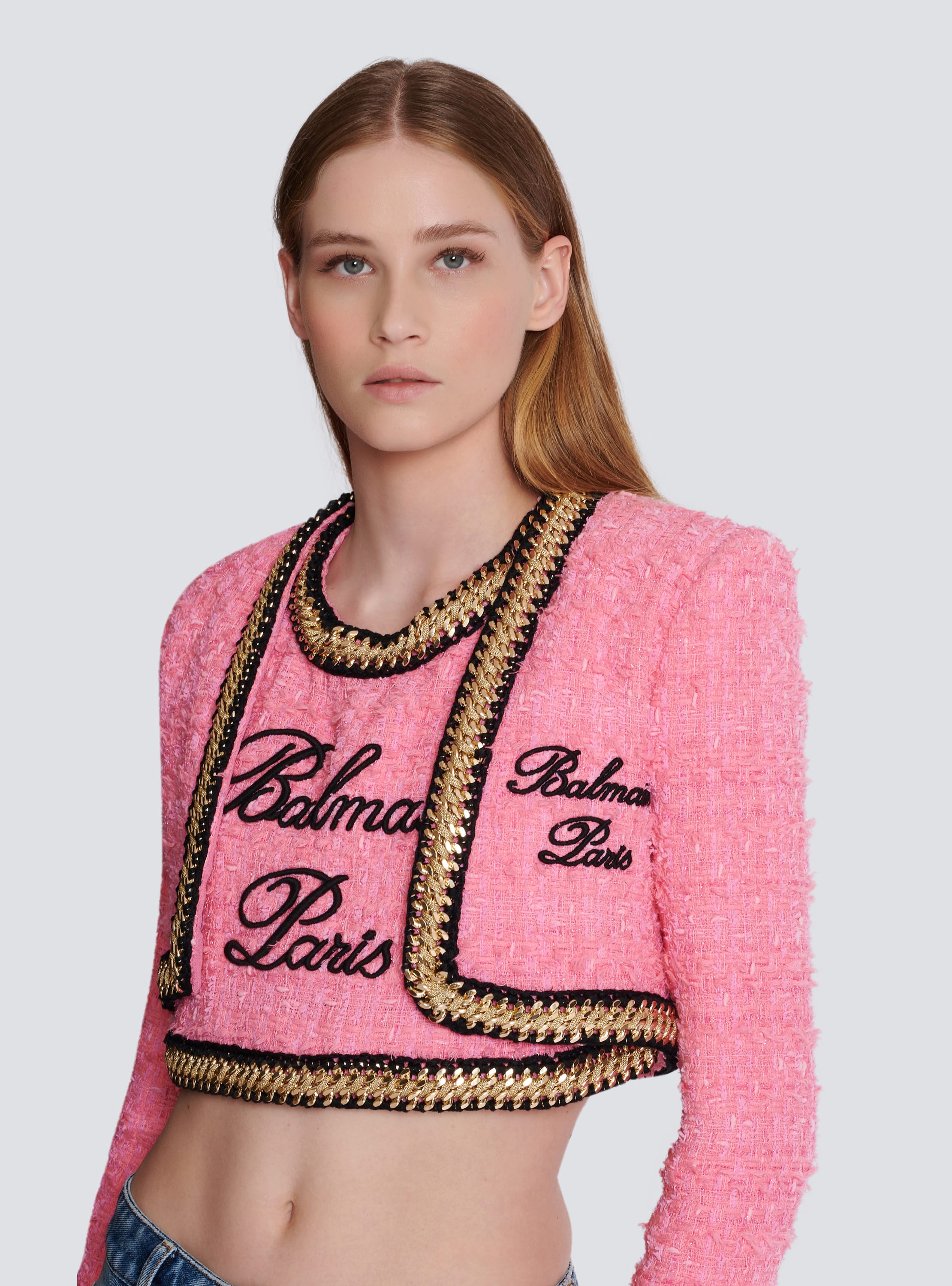 Balmain Signature tweed and chain jacket - Women | BALMAIN