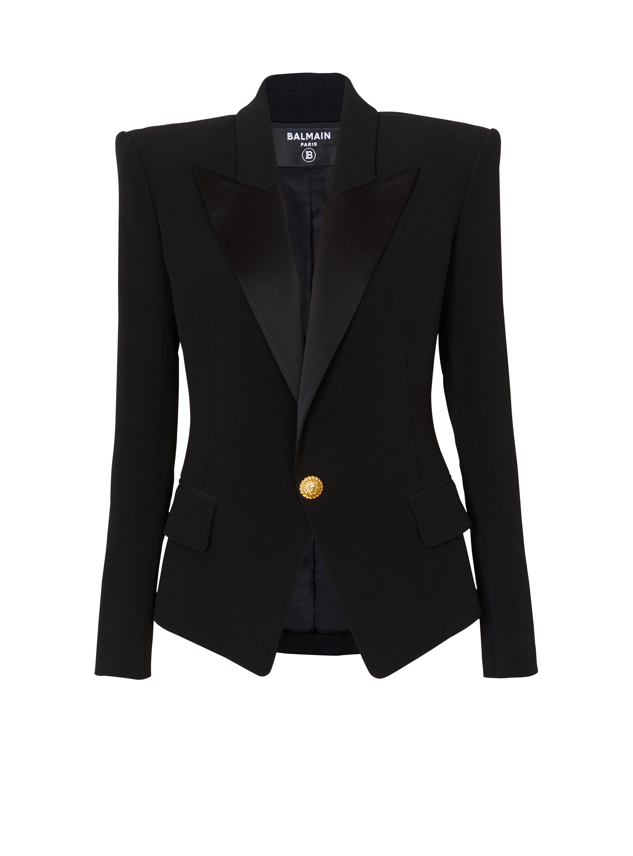 1-button crepe jacket, black, hi-res