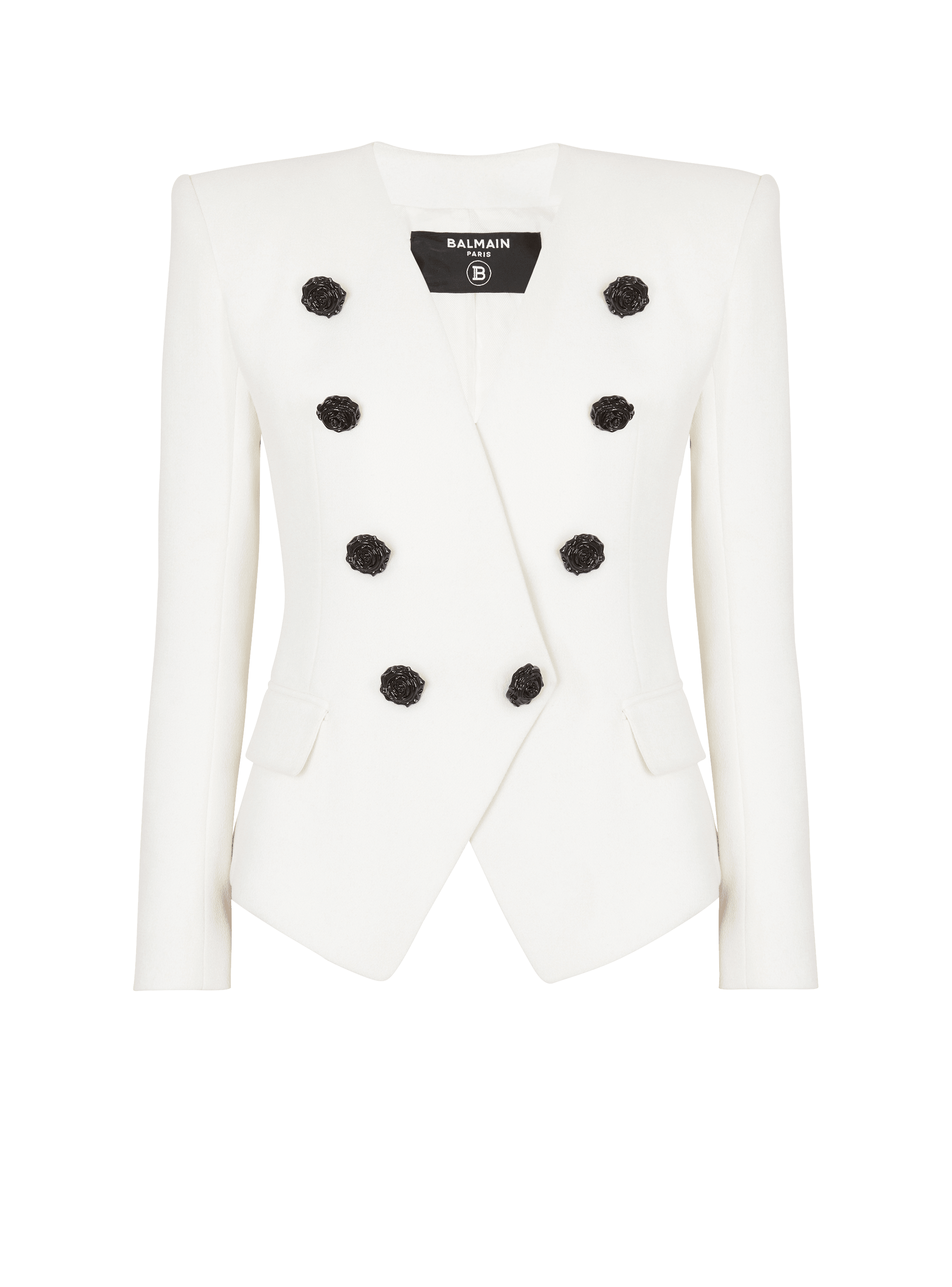 8-button double crepe jacket, white, hi-res