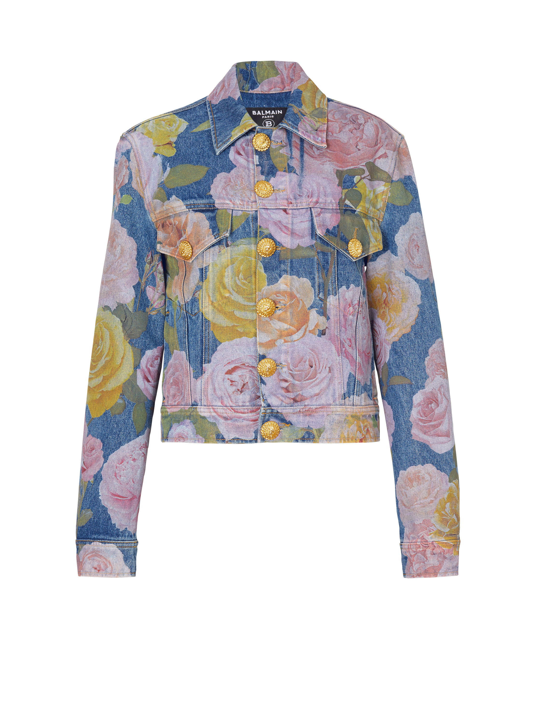 Denim jacket with Pastel Roses print