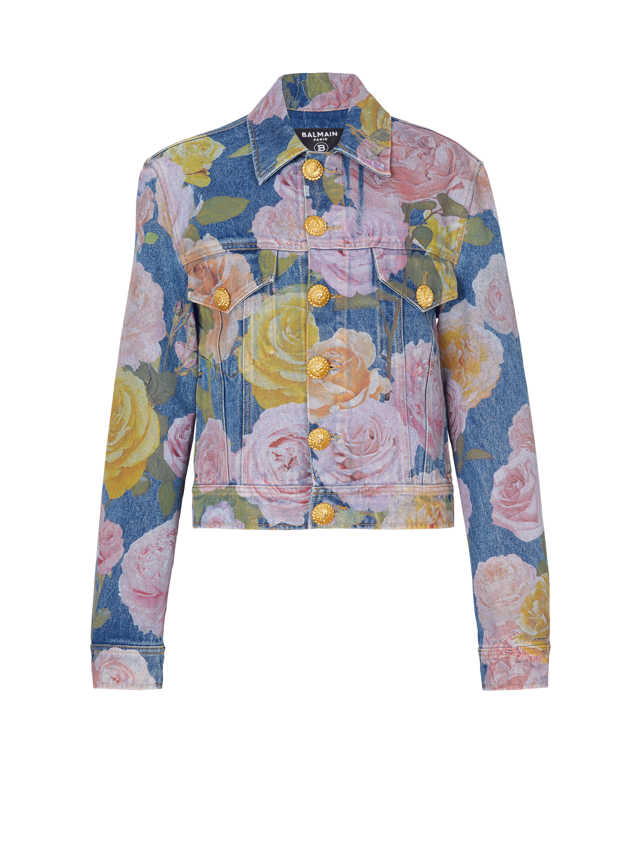 Denim jacket with Pastel Roses print, navy, hi-res