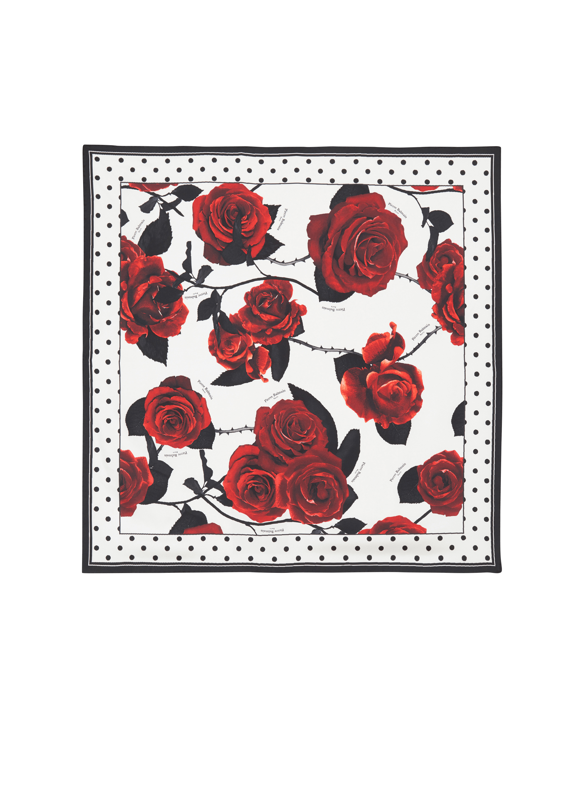 Quadratisches Seidentuch mit Red Roses- und Polka Dots-Print