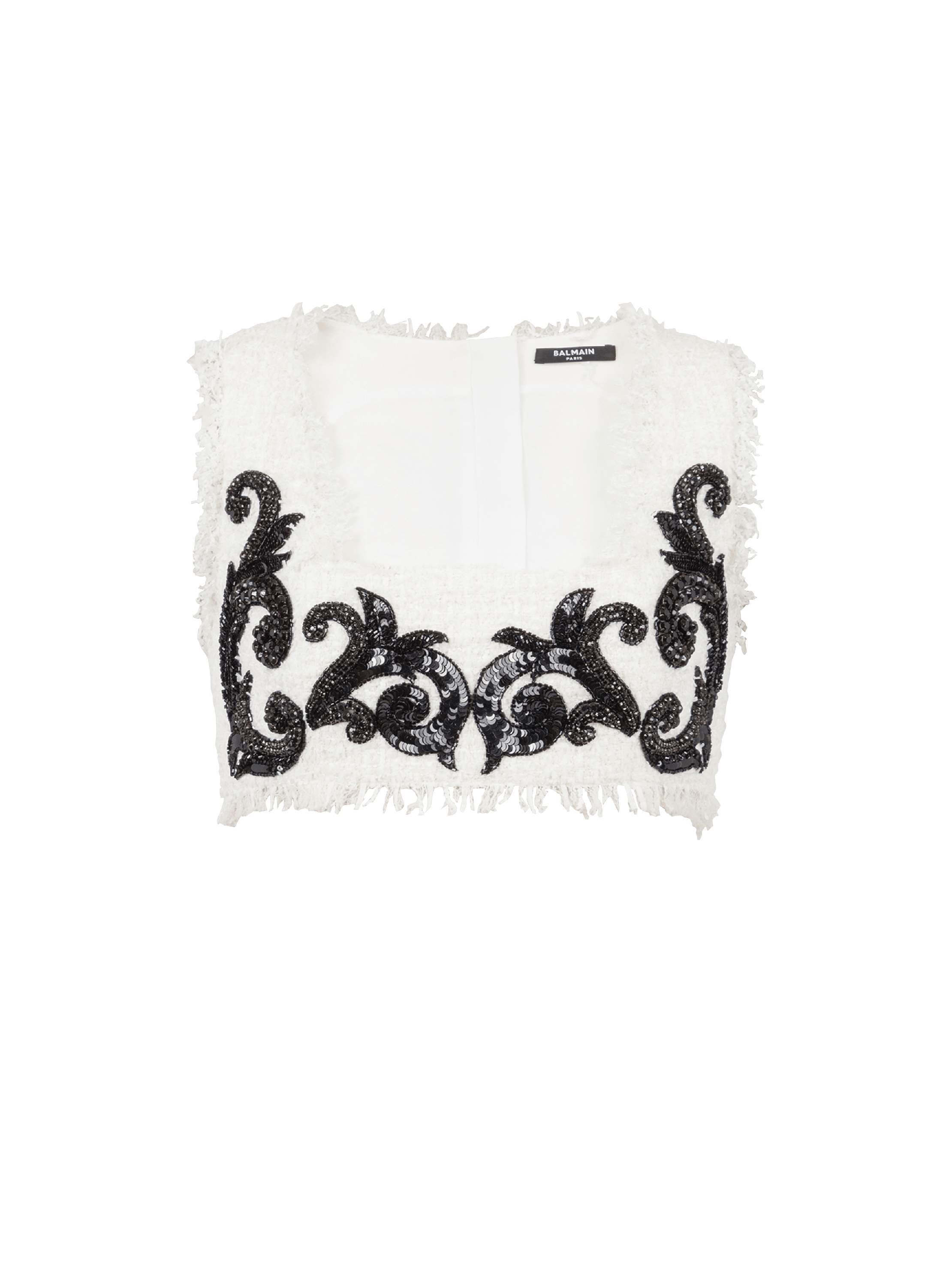 Baroque strappy tweed top, white, hi-res