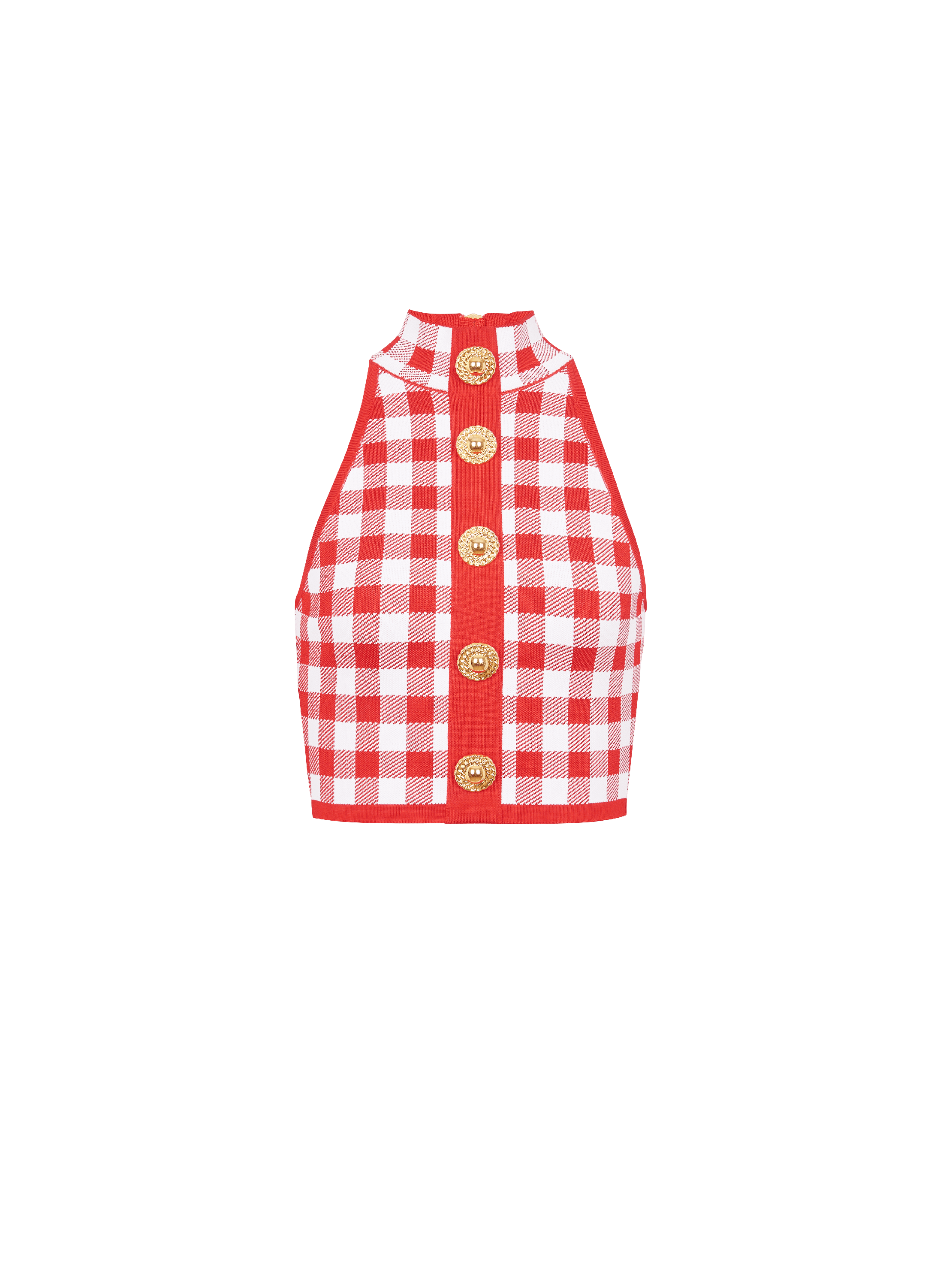 Camiseta sin mangas de punto con motivo vichy, rojo, hi-res