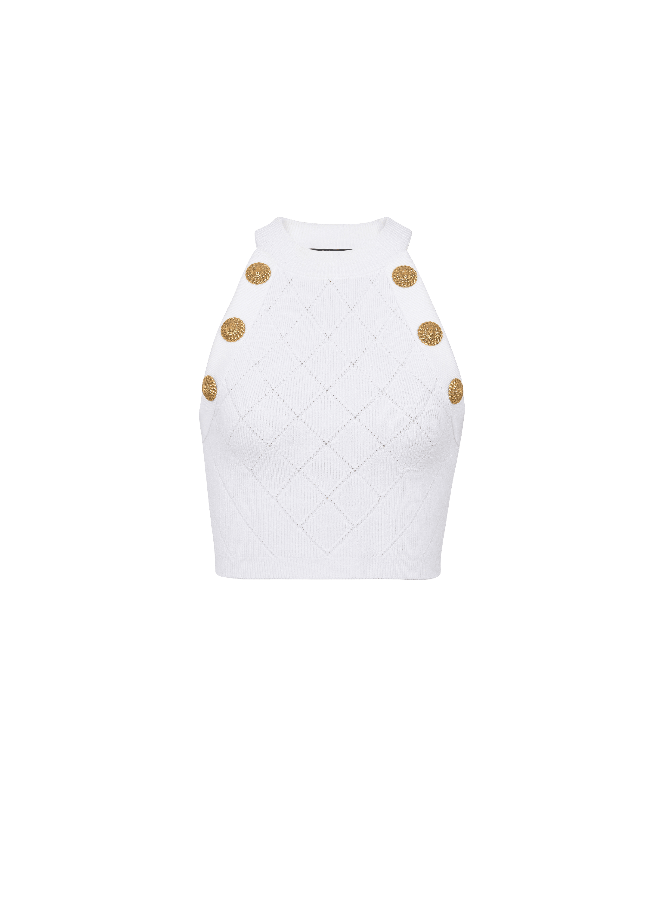 Camiseta de punto sin mangas con 6 botones, blanco, hi-res