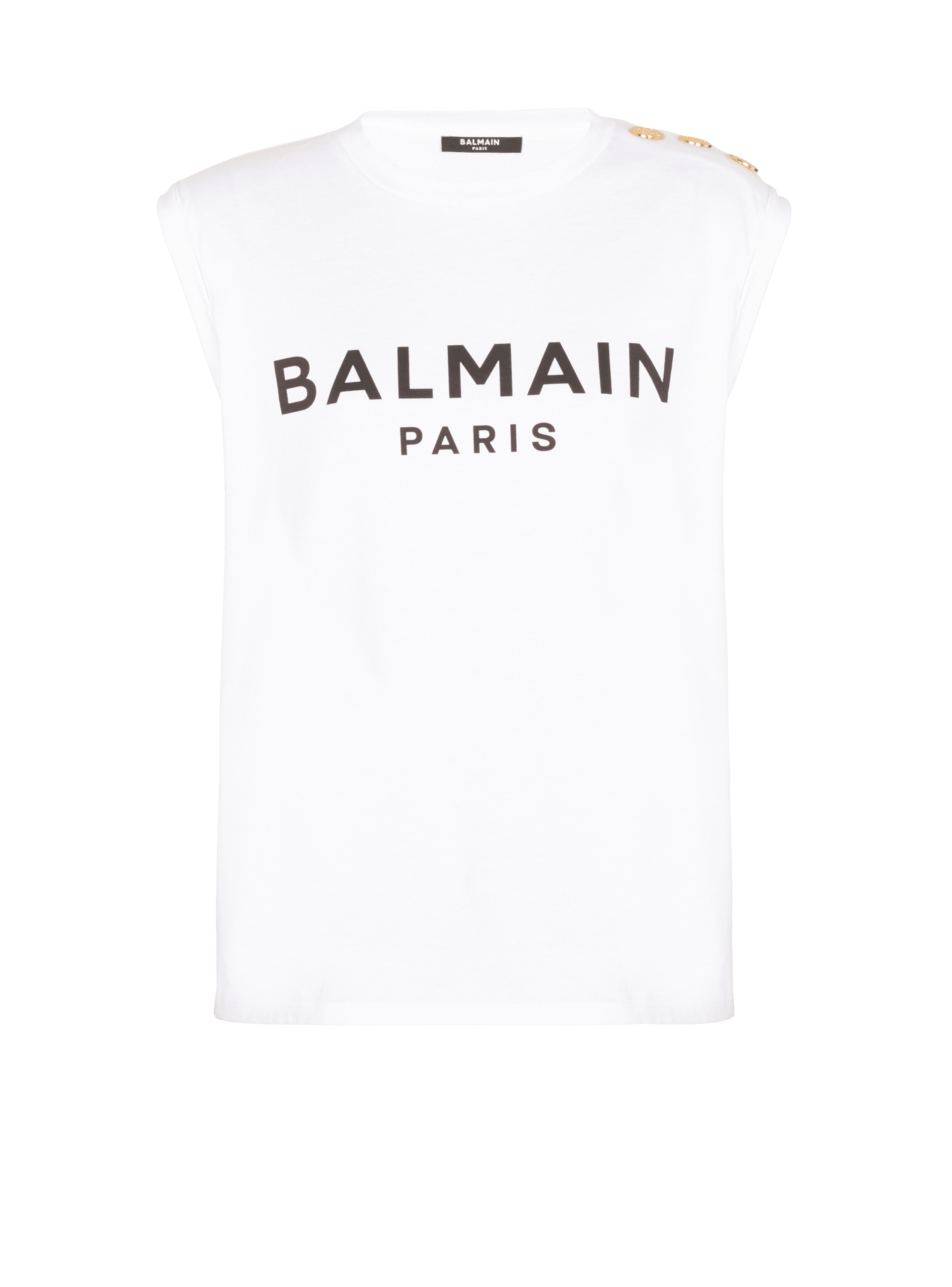 Balmain Paris 프린트 장식 슬리브리스 탑