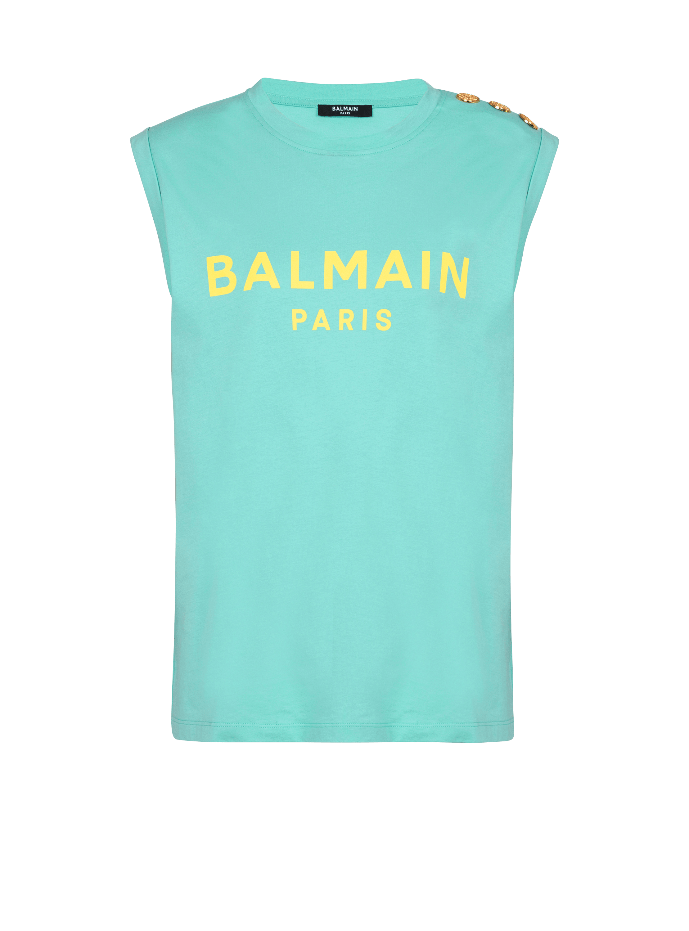 Balmain Paris 프린트 장식 슬리브리스 탑