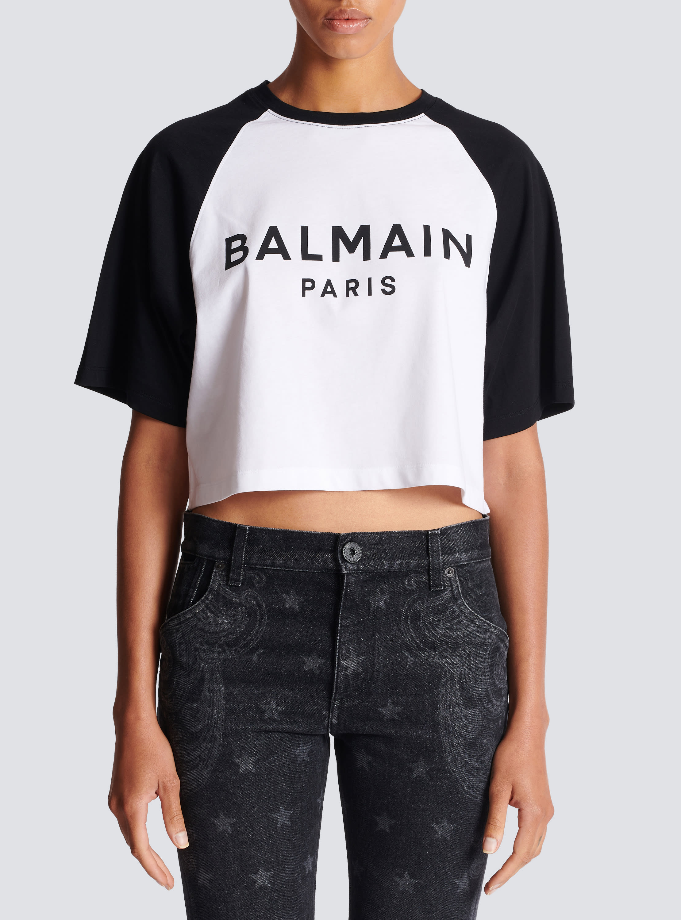 Balmain cap sleeve pearl draped t-shirt - Black