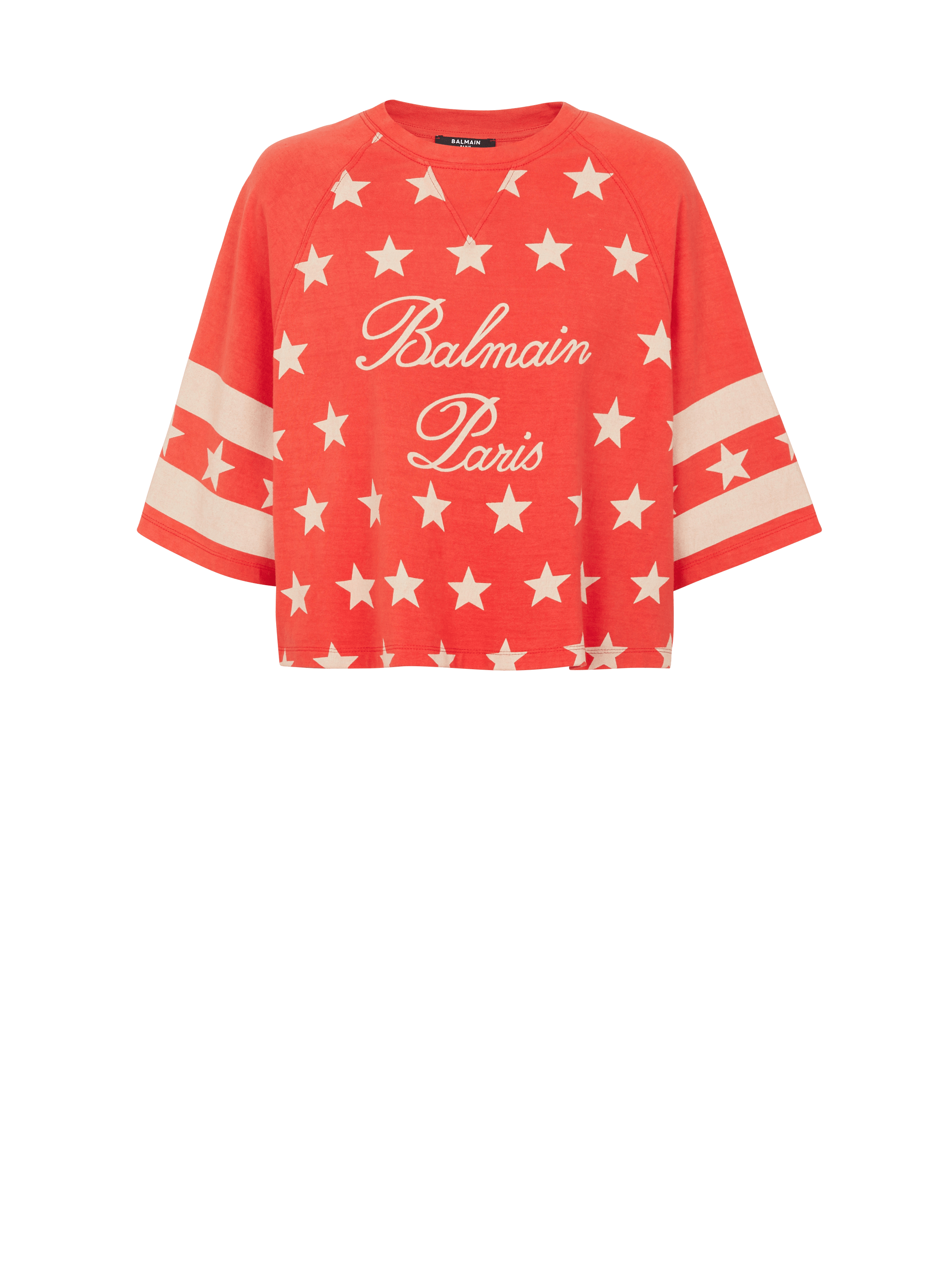 Balmain Signature T-Shirt mit Sternen, rot, hi-res