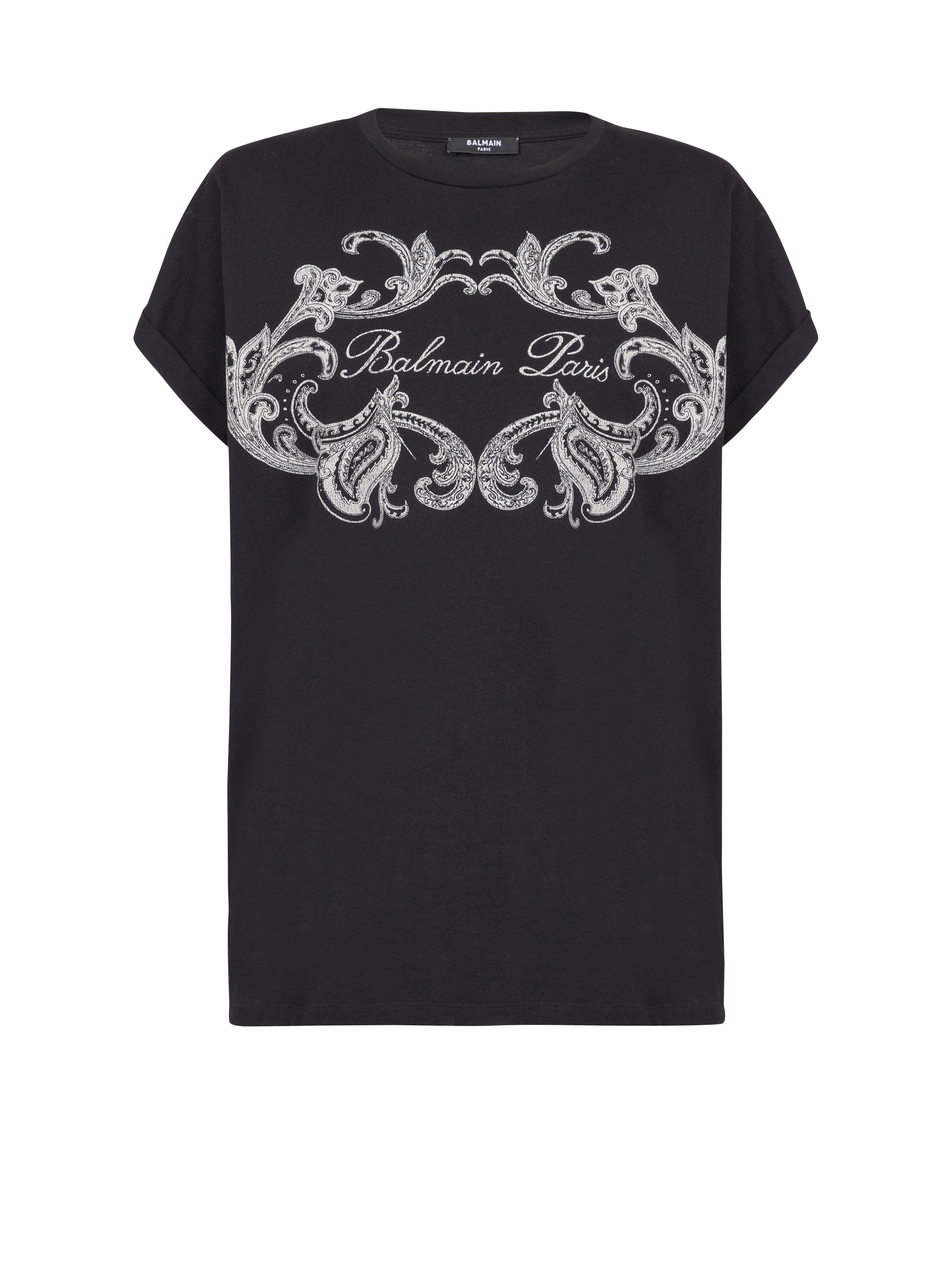 Balmain Signature T-Shirt mit Paisley, schwarz, hi-res