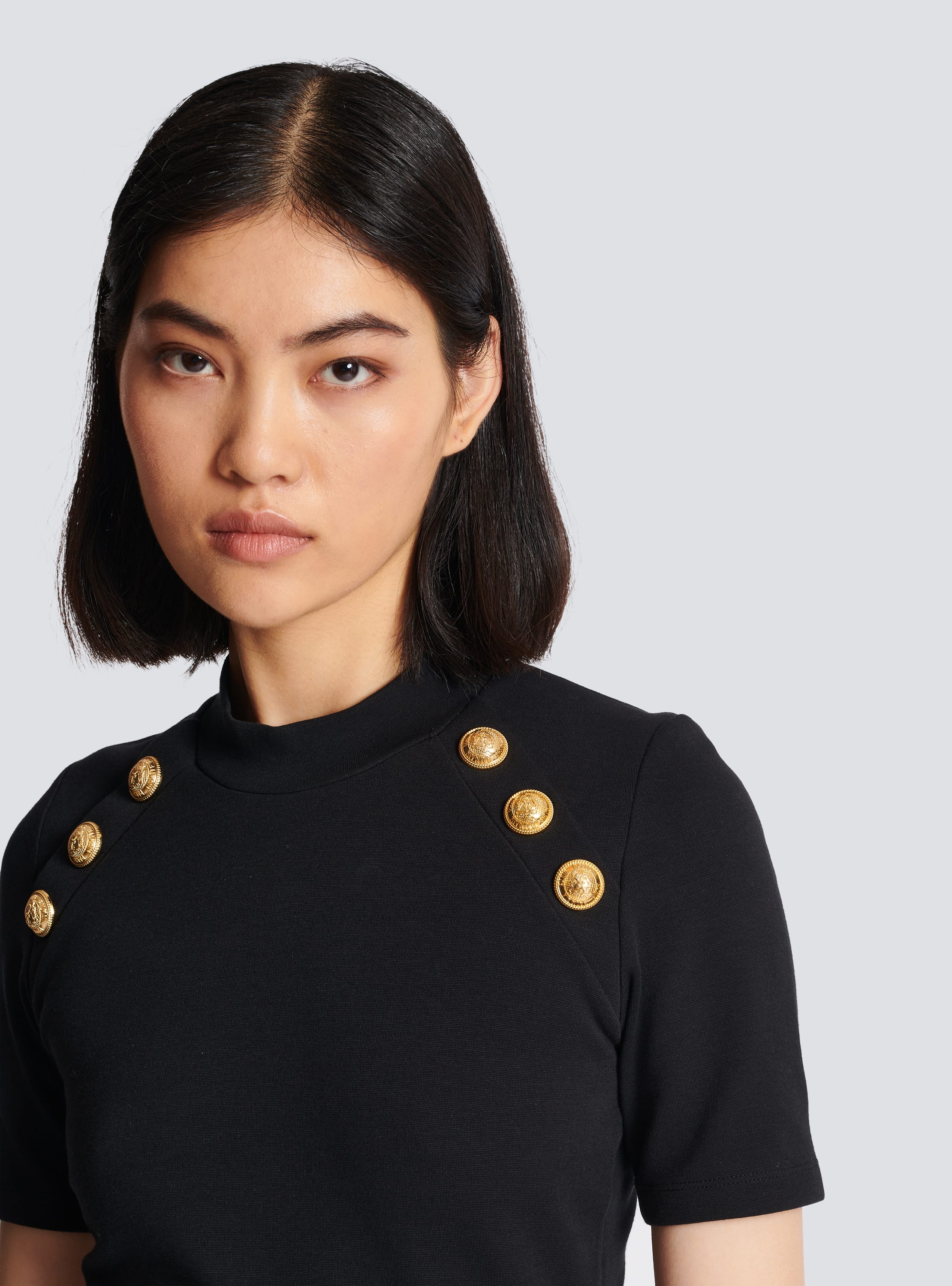 6-button knit T-shirt black - Women